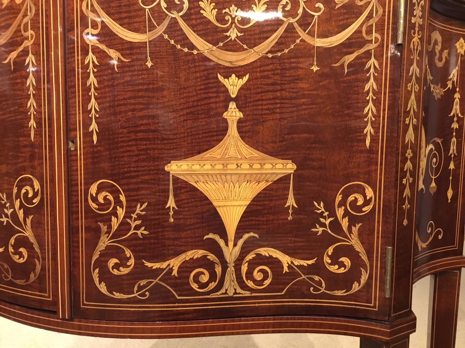  Marquetry Inlaid Edwardian Period Serpentine Cabinet by Maple 2