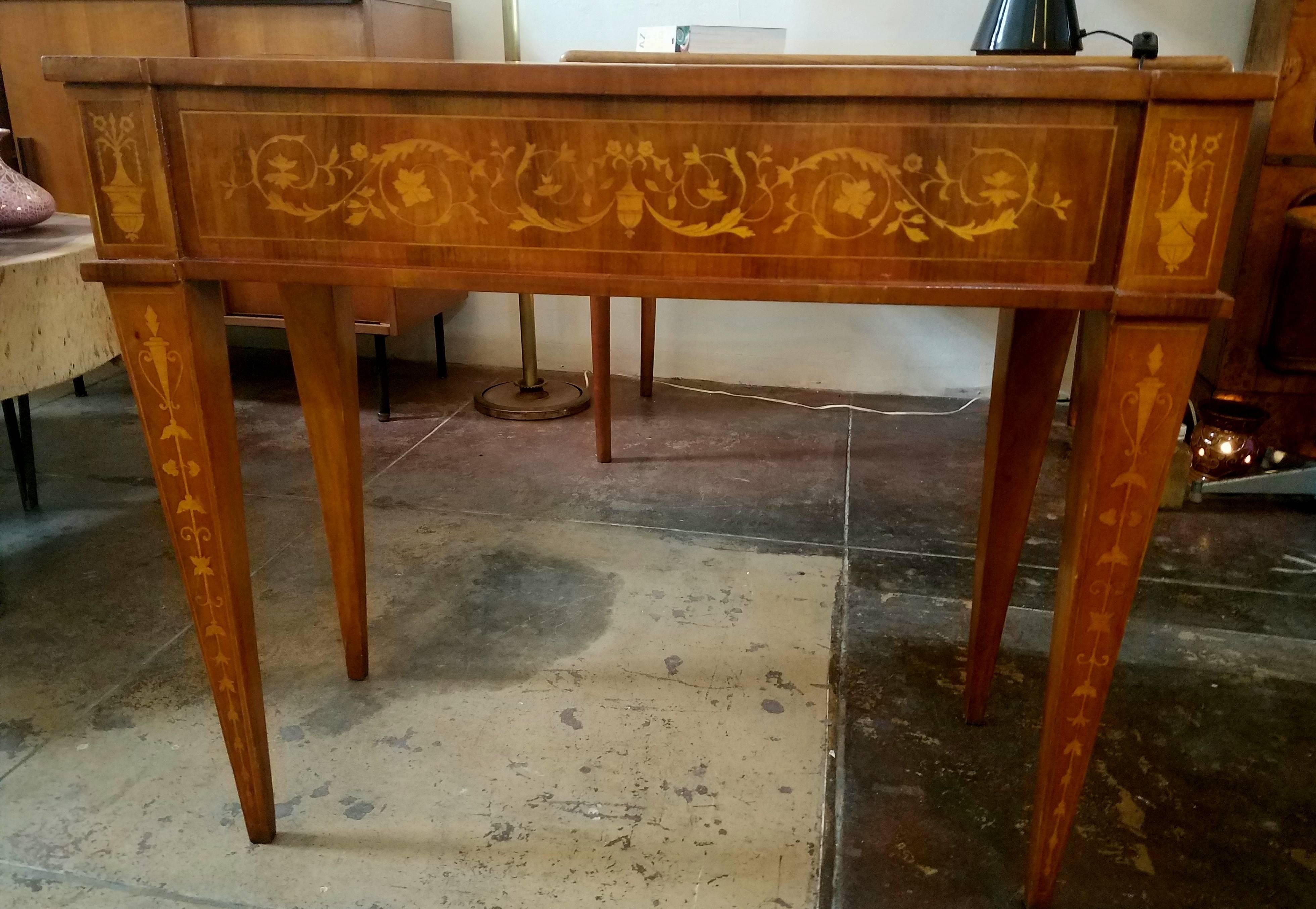 Neoclassical Revival Marquetry Inlaid Entry Table in Neoclassical Style