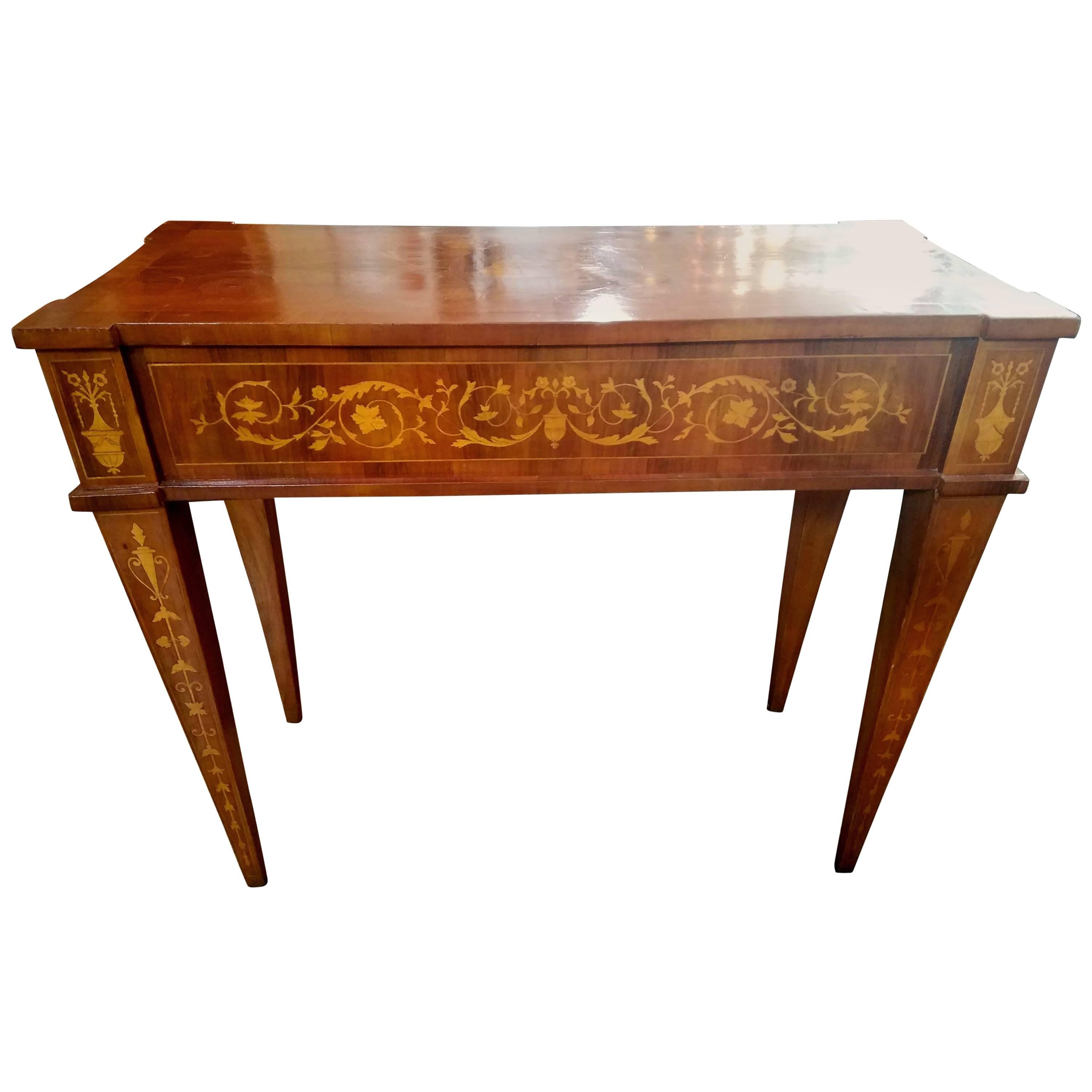 Marquetry Inlaid Entry Table in Neoclassical Style