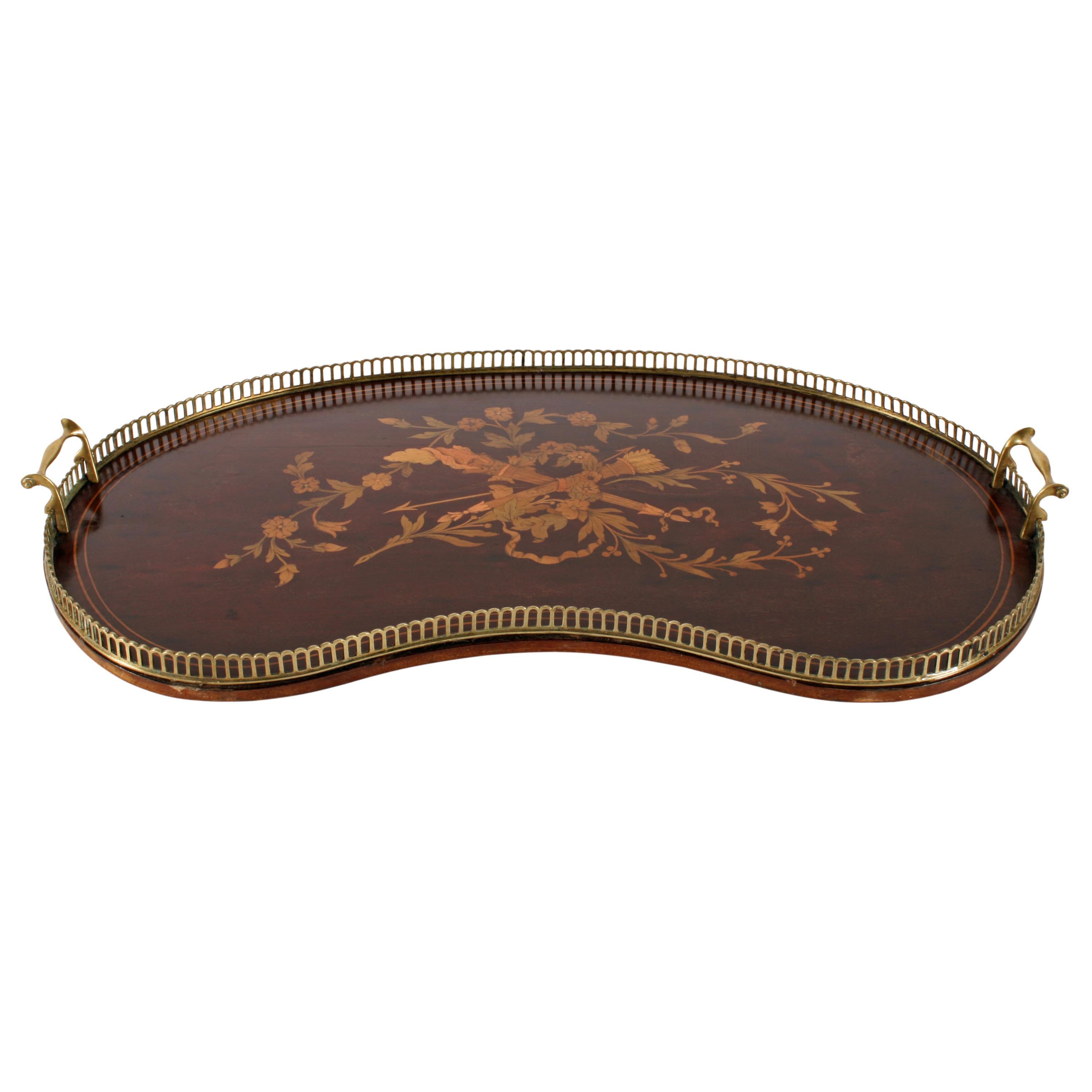 English Marquetry Inlaid Kidney Shaped Tray For Sale