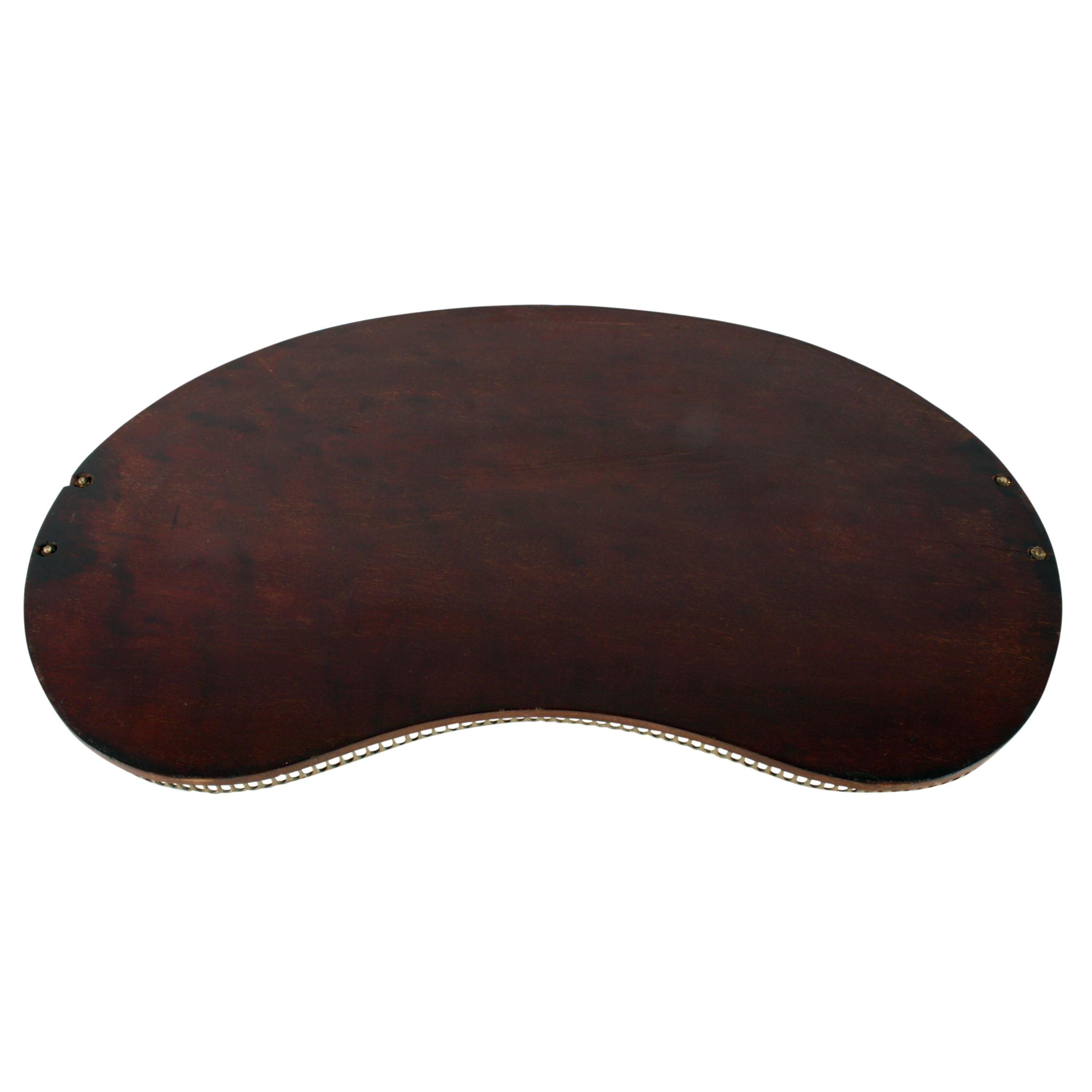 Mahogany Marquetry Inlaid Kidney Shaped Tray For Sale