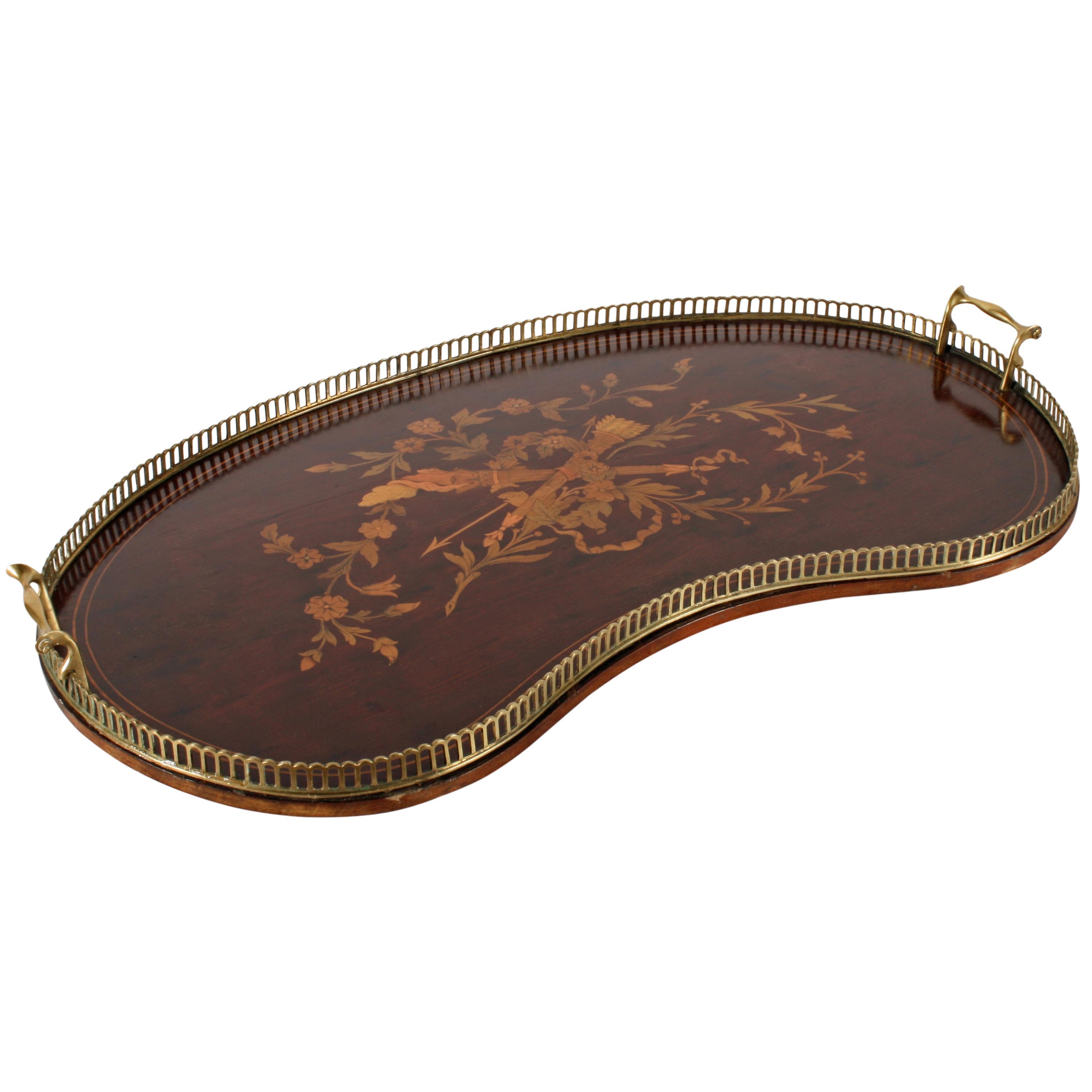 Marquetry Inlaid Kidney Shaped Tray For Sale