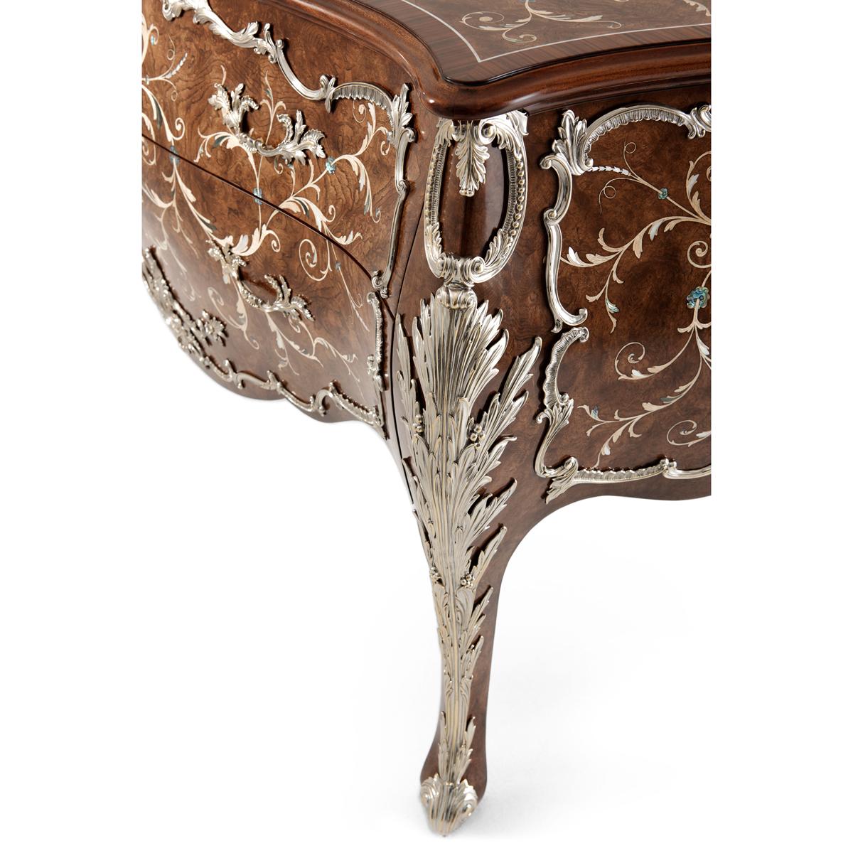 Metal Marquetry Inlaid Louis XV Commode For Sale