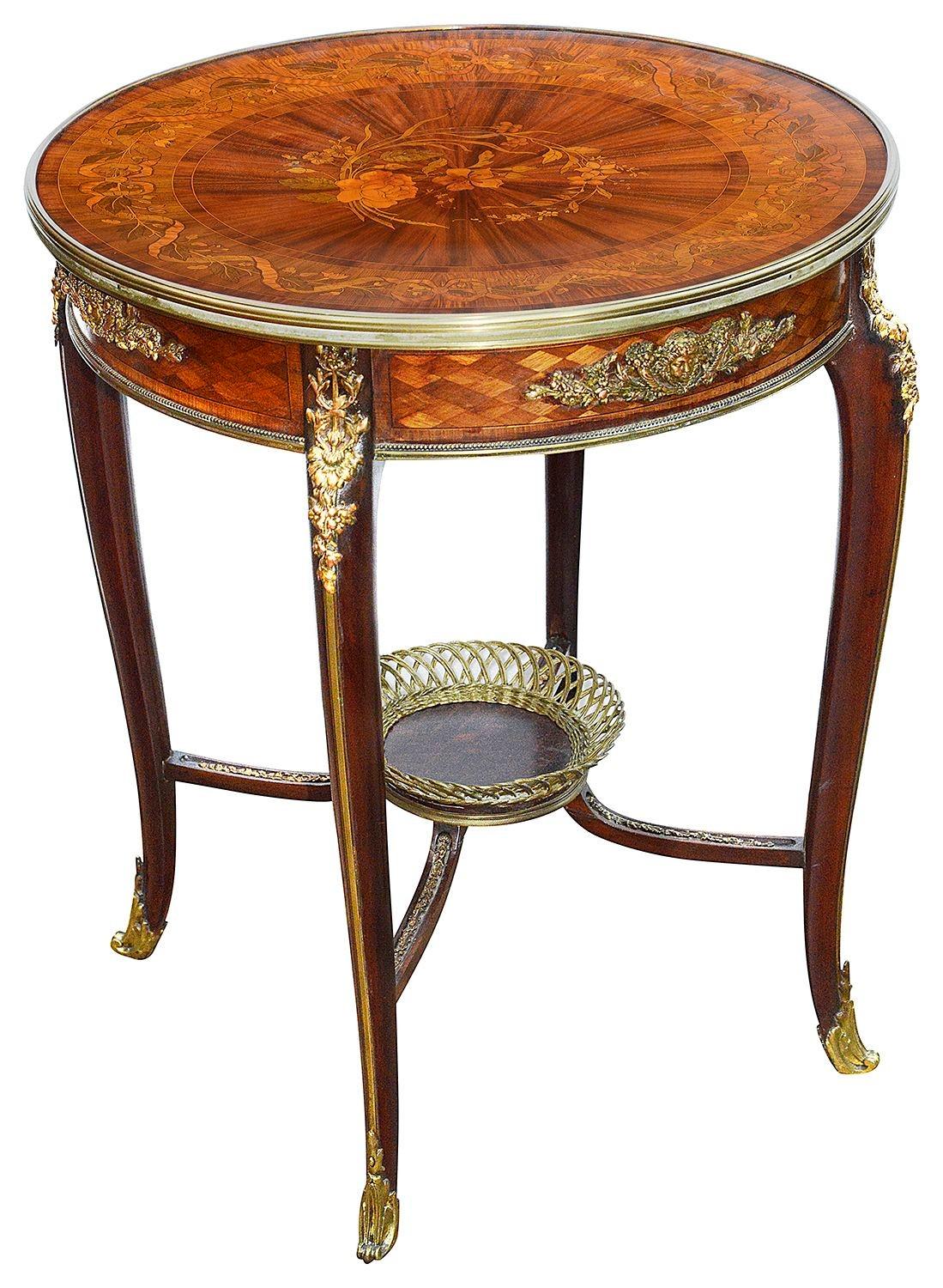Francese Gueridon intarsiato in stile Luigi XVI, circa 1890. in vendita