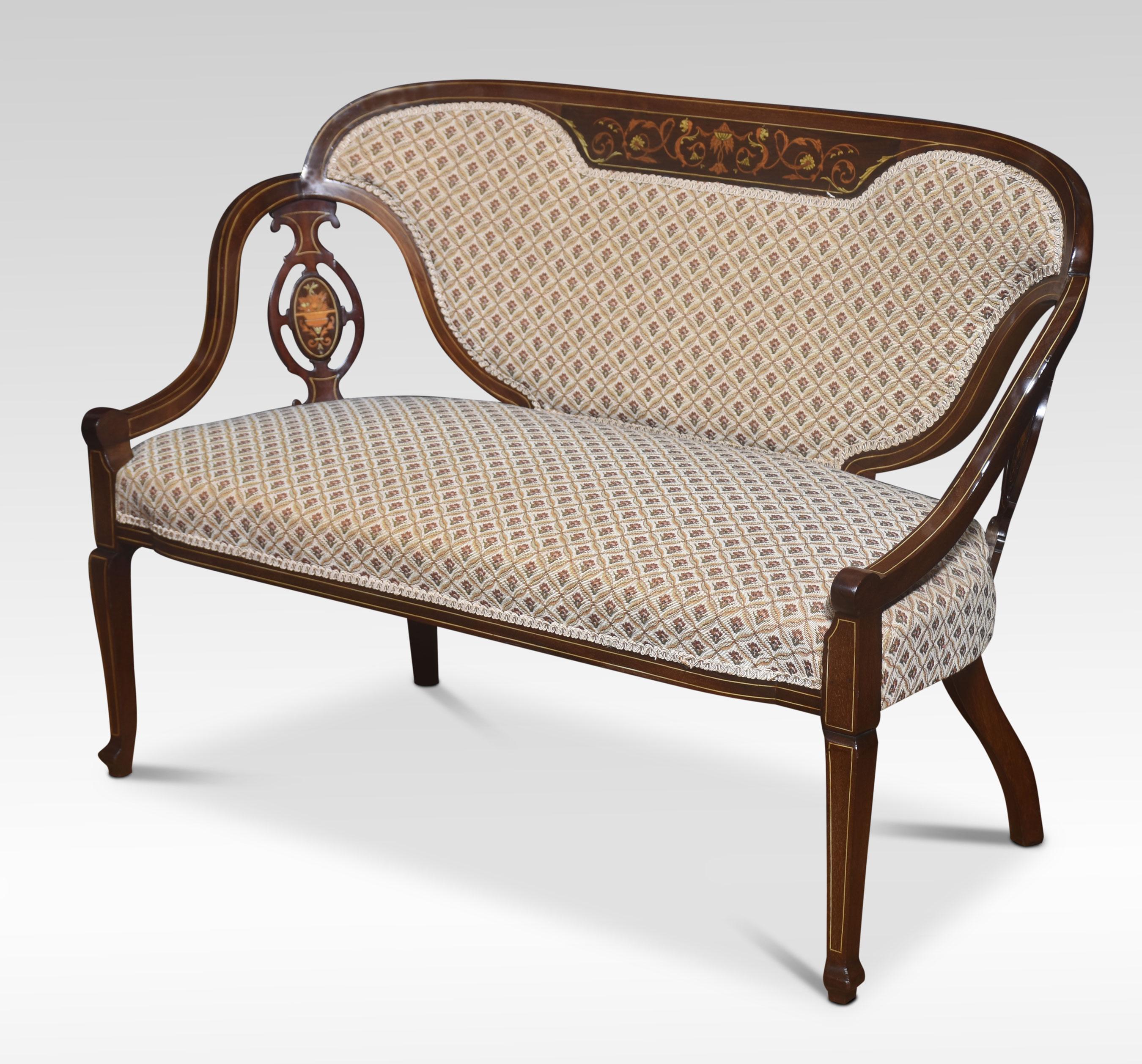 19th Century Marquetry Inlaid mahogany settee For Sale