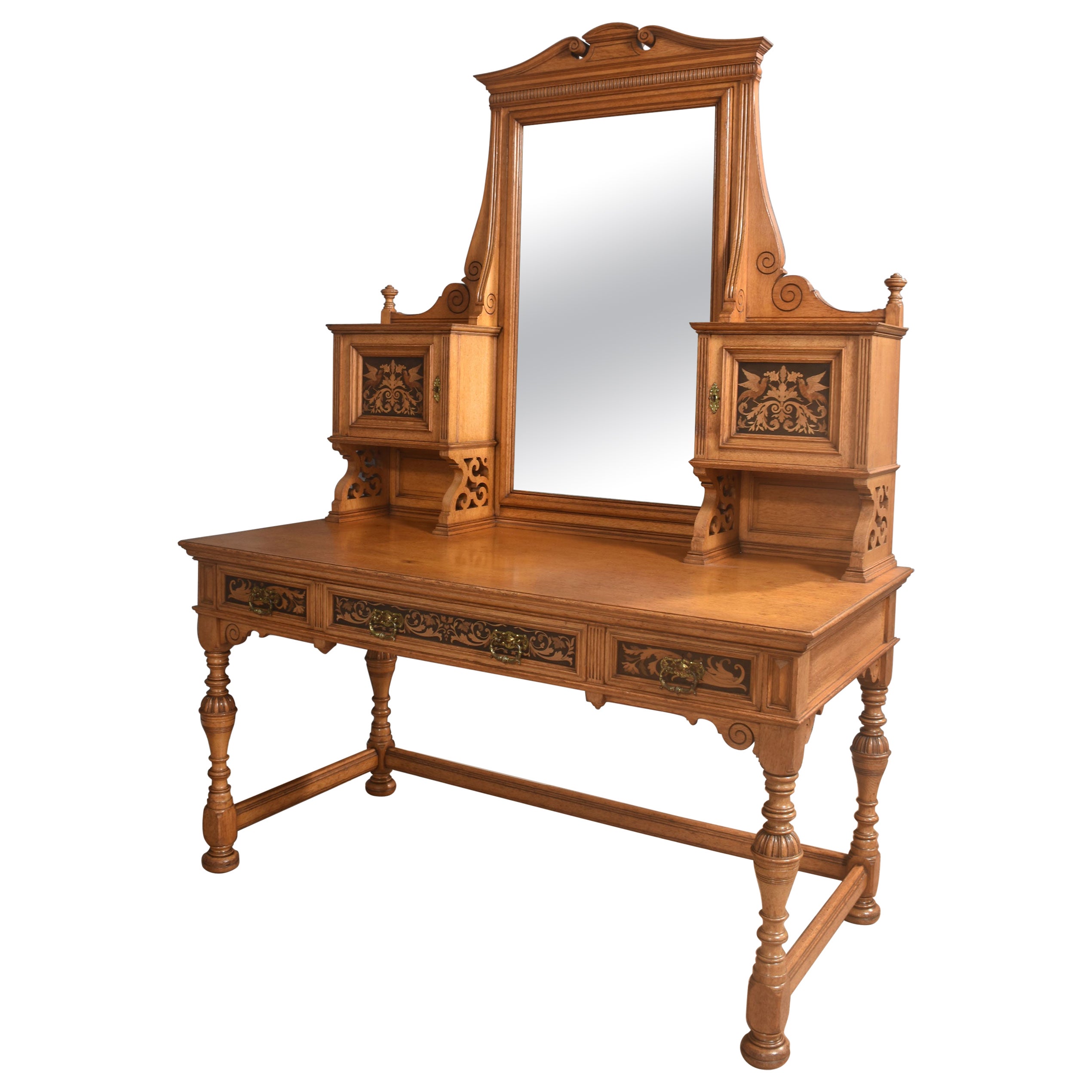 Marquetry inlaid oak dressing table For Sale