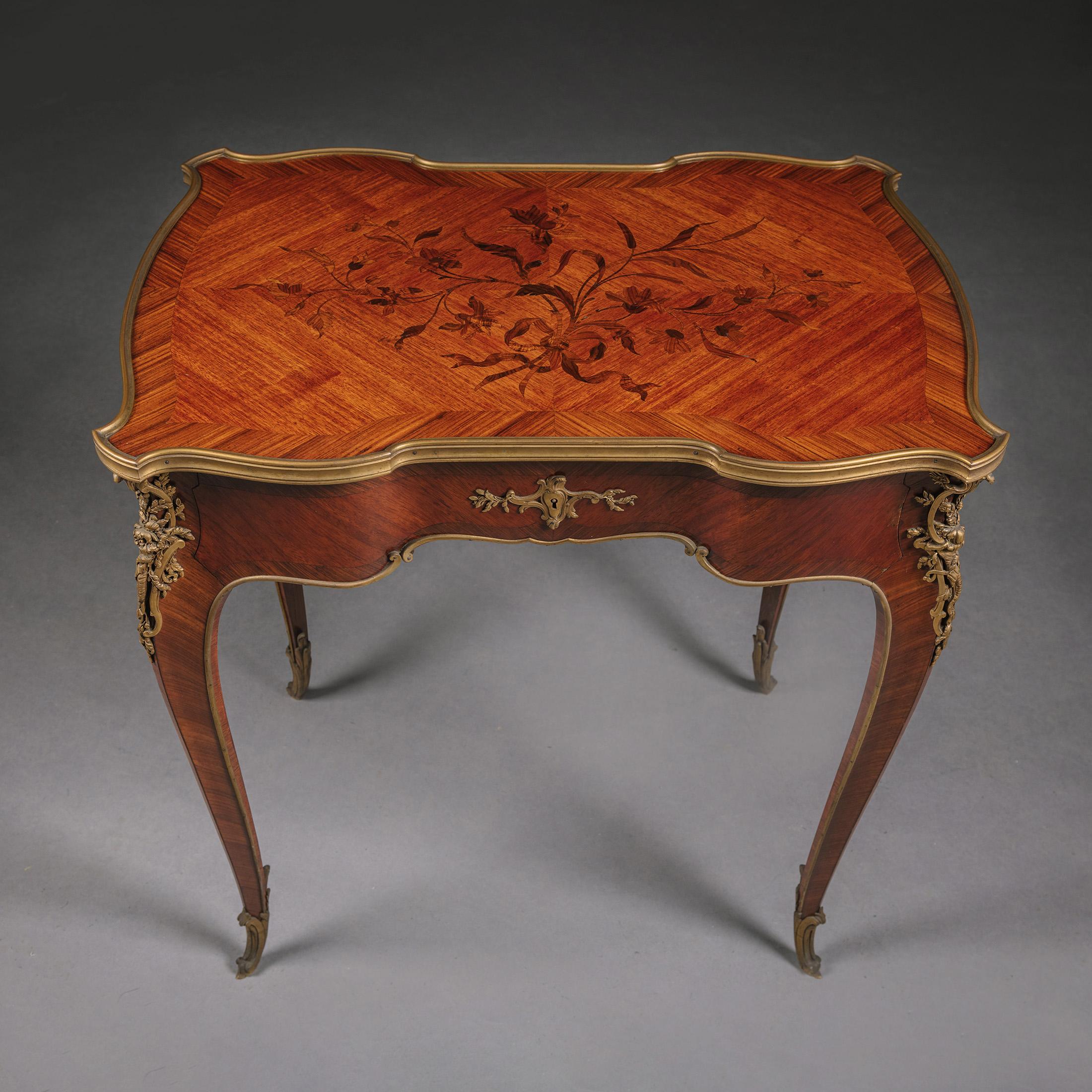 French Marquetry Inlaid Occasional Table, Attributed to Emmanuel Zwiener For Sale