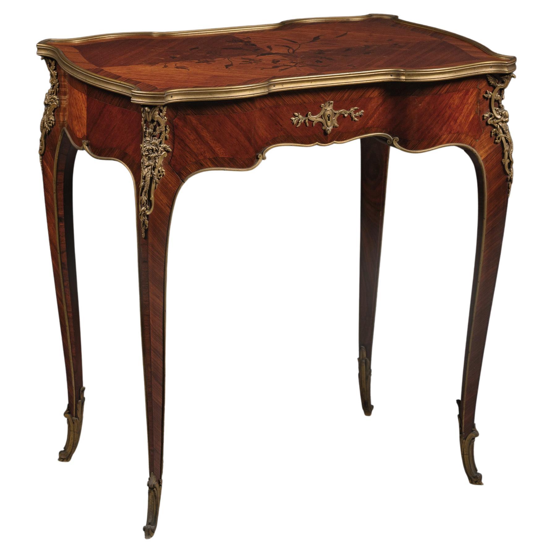 Marquetry Inlaid Occasional Table, Attributed to Emmanuel Zwiener For Sale