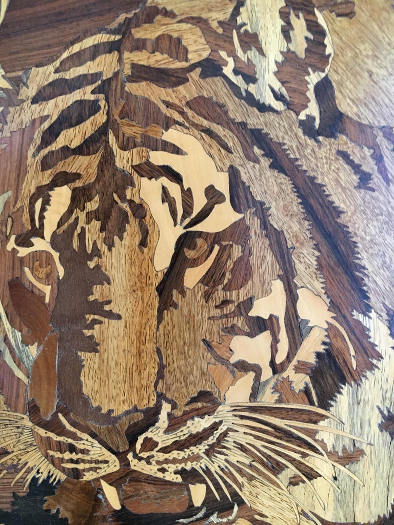 Marquetry Inlaid Wooden Wall Art of Tiger at 1stDibs