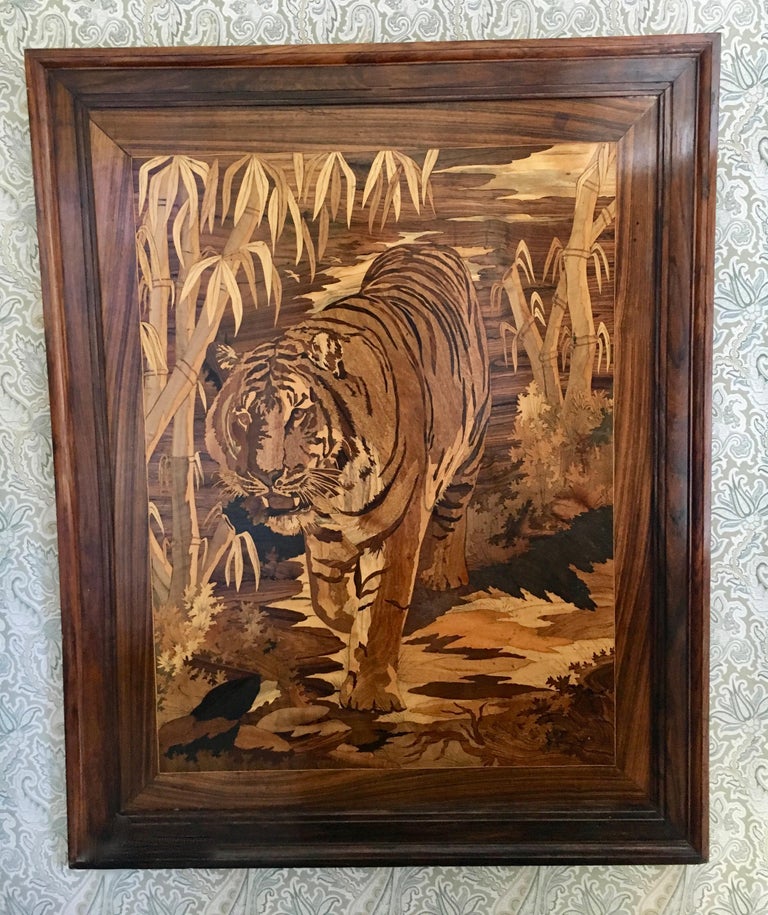 Marquetry Inlaid Wooden Wall Art of Tiger at 1stDibs