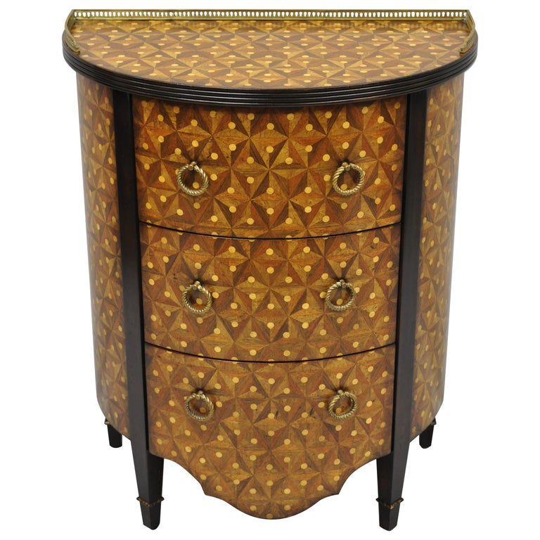 Marquetry Inlay Half Round Demilune Commode Chest By Monarch