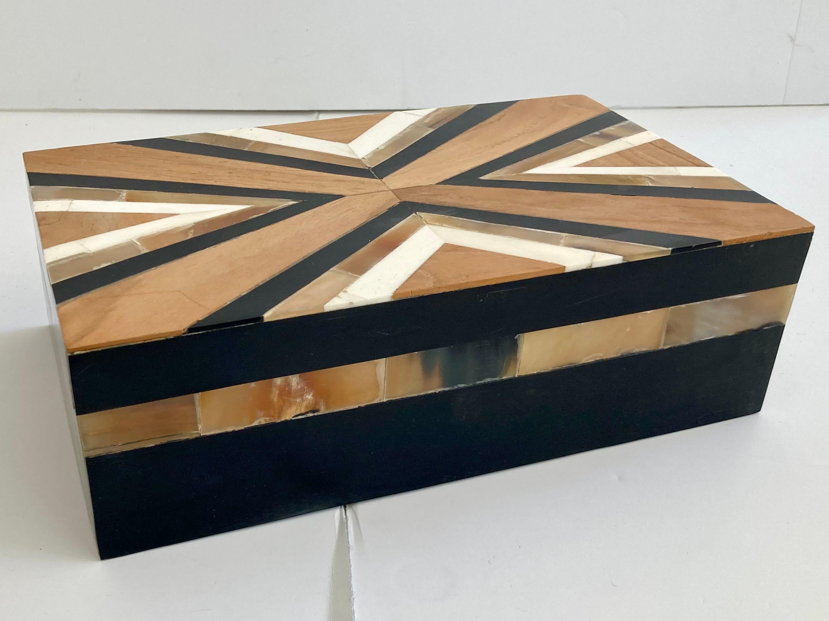 French Marquetry Inlayed Covered Moderne Box For Sale