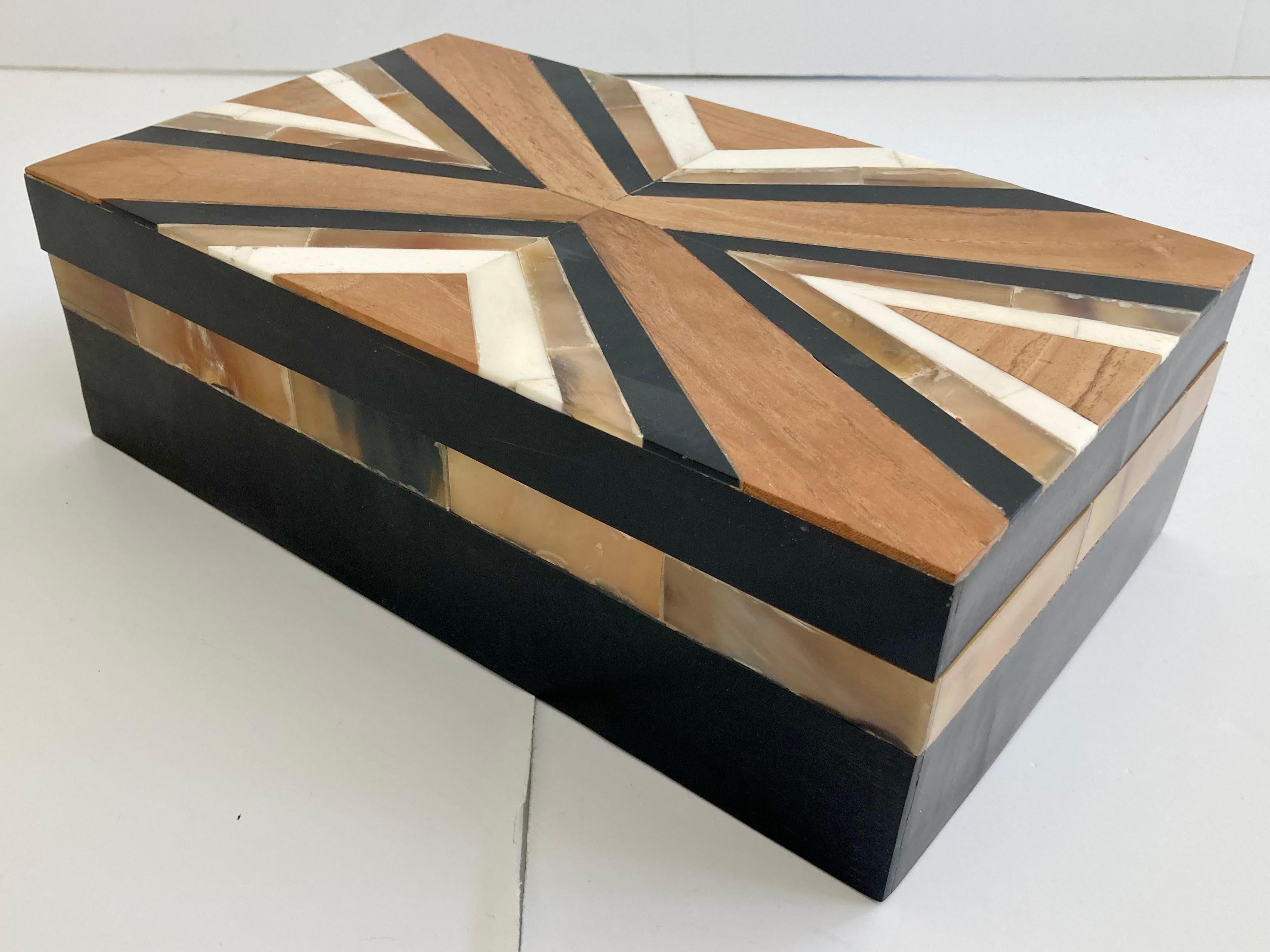 Wood Marquetry Inlayed Covered Moderne Box For Sale