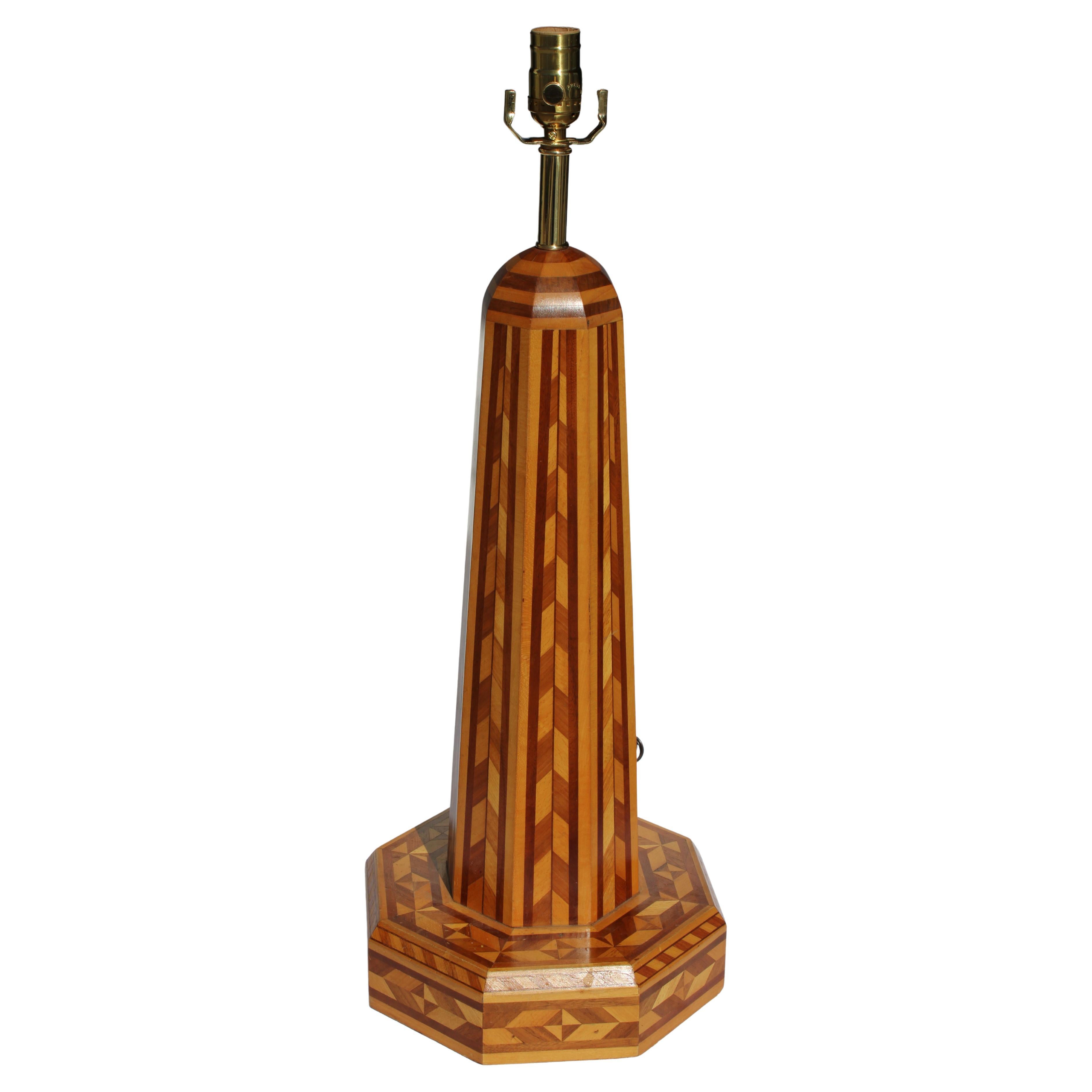 Marquetry Lamp, Vintage Wood Design