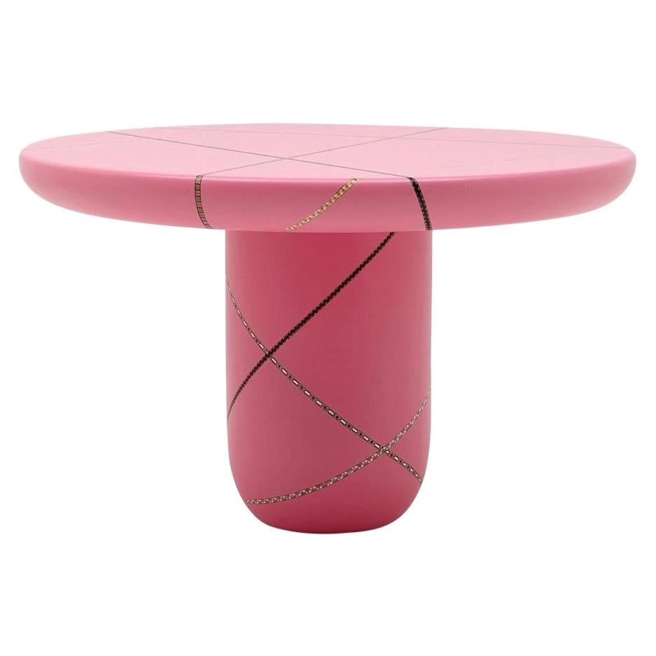 Marquetry Mania Inlaid Occasional Table in Matte Pink