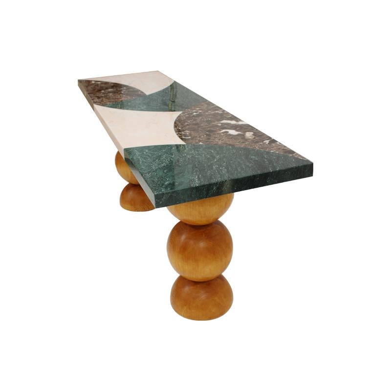 Mid-Century Modern Marquetry Marble Console by L.A. Studio, Spain For Sale