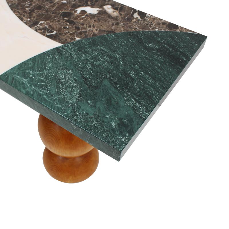 Spanish Marquetry Marble Console by L.A. Studio, Spain For Sale