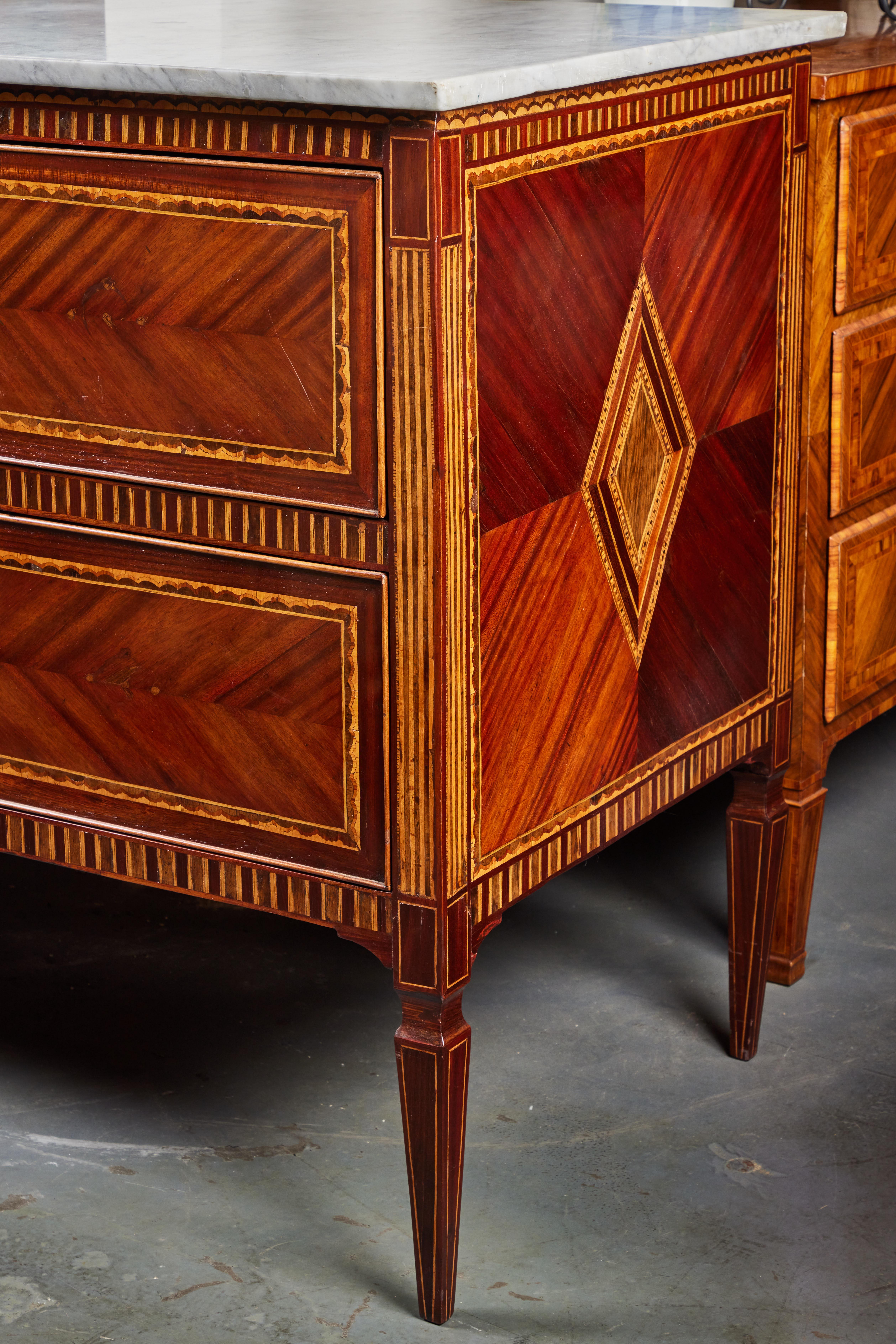 Marquetry Marble Top Commode In Good Condition For Sale In Newport Beach, CA