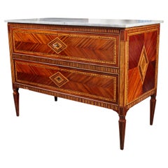 Antique Marquetry Marble Top Commode