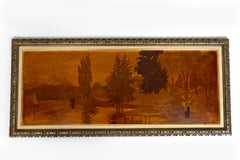 Marquetry Panel, Alpine Lake, Att. Pierre Rosenau, Art Nouveau, Early 20th