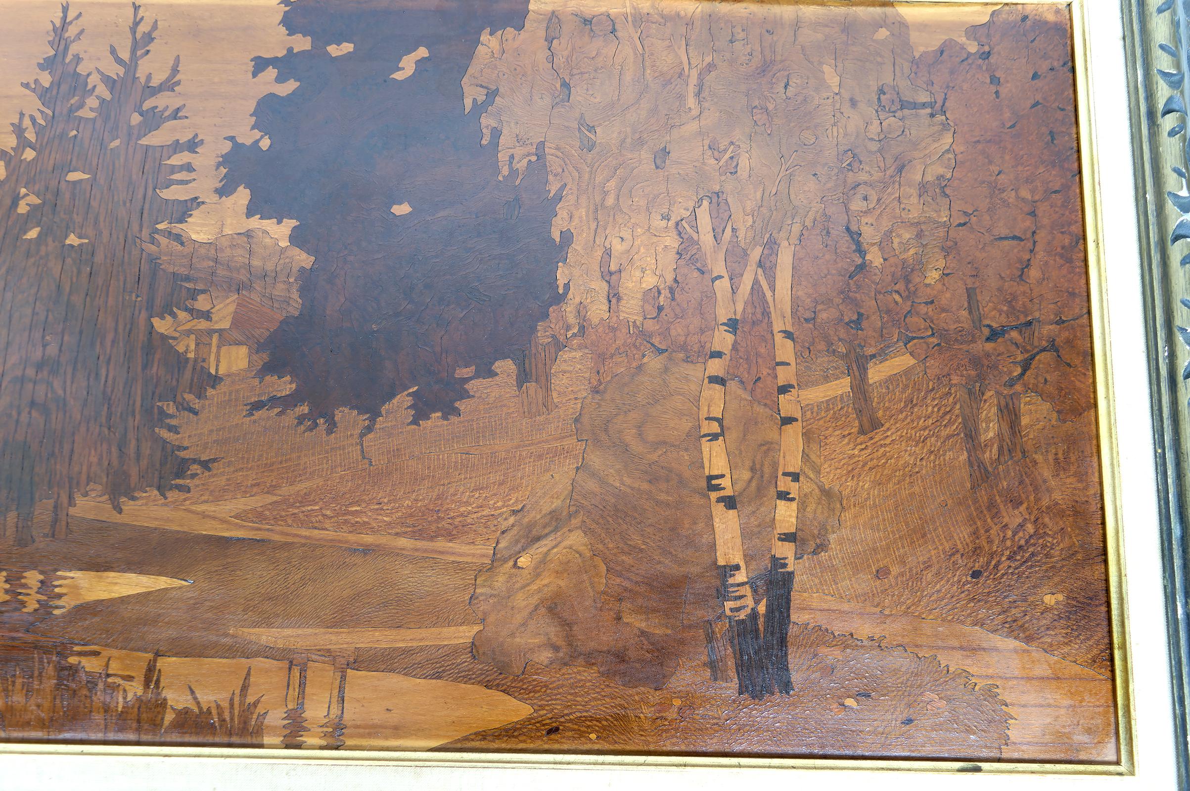 Intarsienplatte, Alpensee, Att. Pierre Rosenau, Jugendstil, Anfang 20. (Handgefertigt) im Angebot