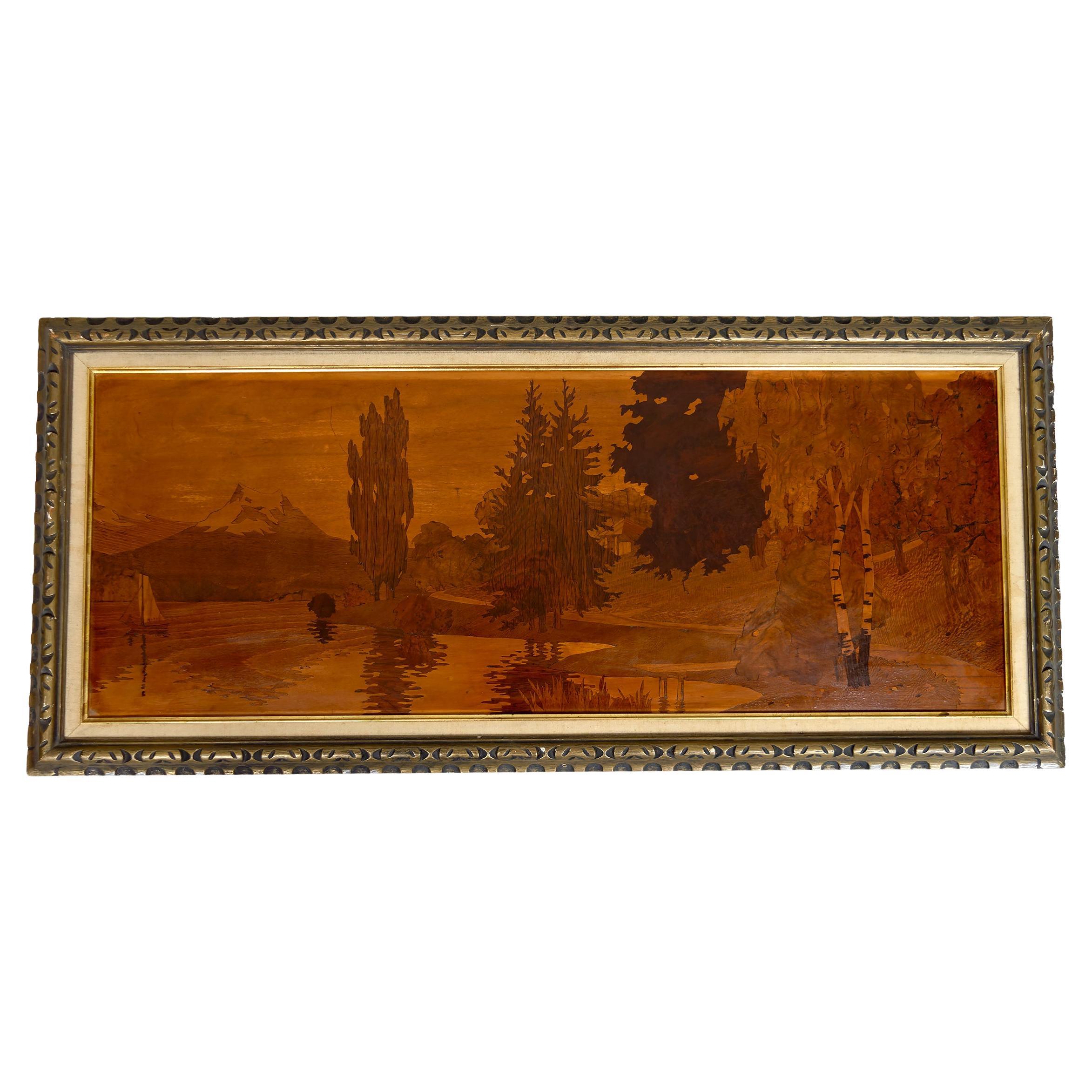 Intarsienplatte, Alpensee, Att. Pierre Rosenau, Jugendstil, Anfang 20. im Angebot