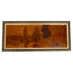 Marquetry Panel, Alpine Lake, Att. Pierre Rosenau, Art Nouveau, Early 20th