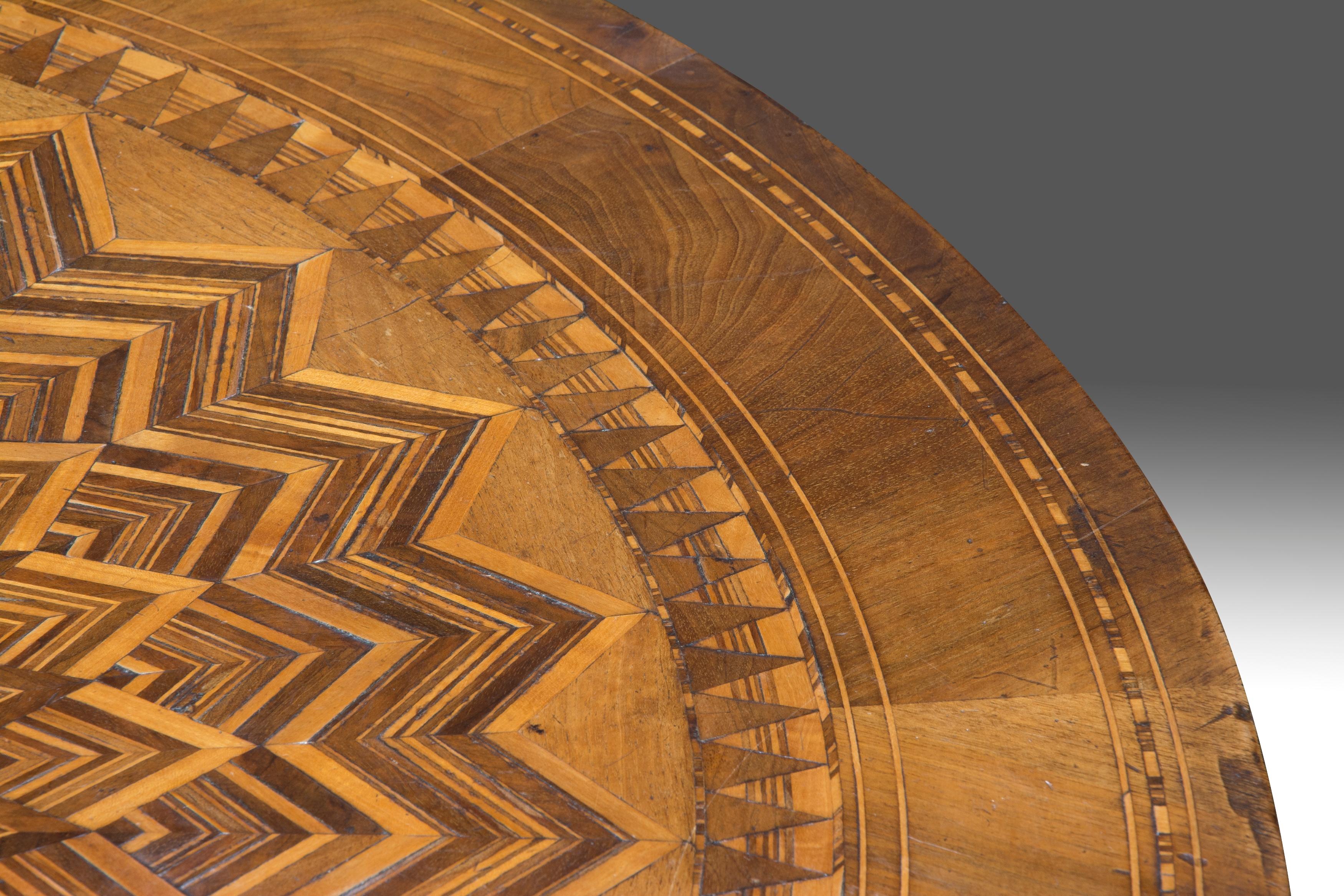 Wood Marquetry Pedestal Table, 19th Century