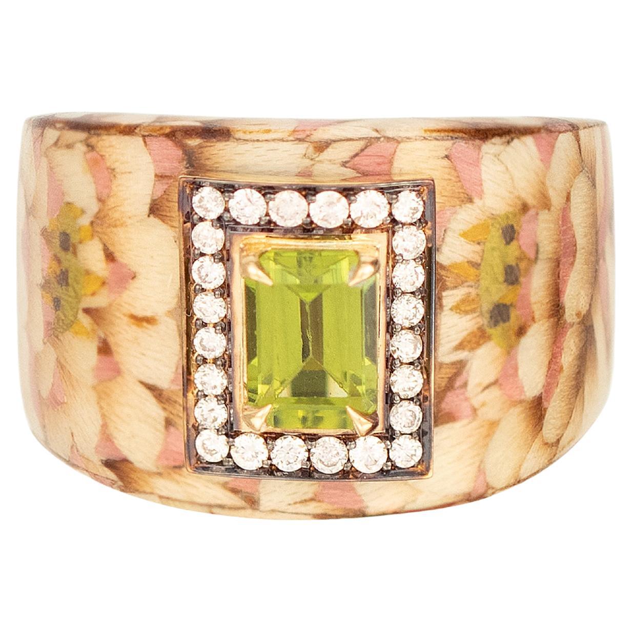 Pre-owned Silvia Furmanovich 18k Gold Marquetry Ring With Peridot And Diamonds In Multi