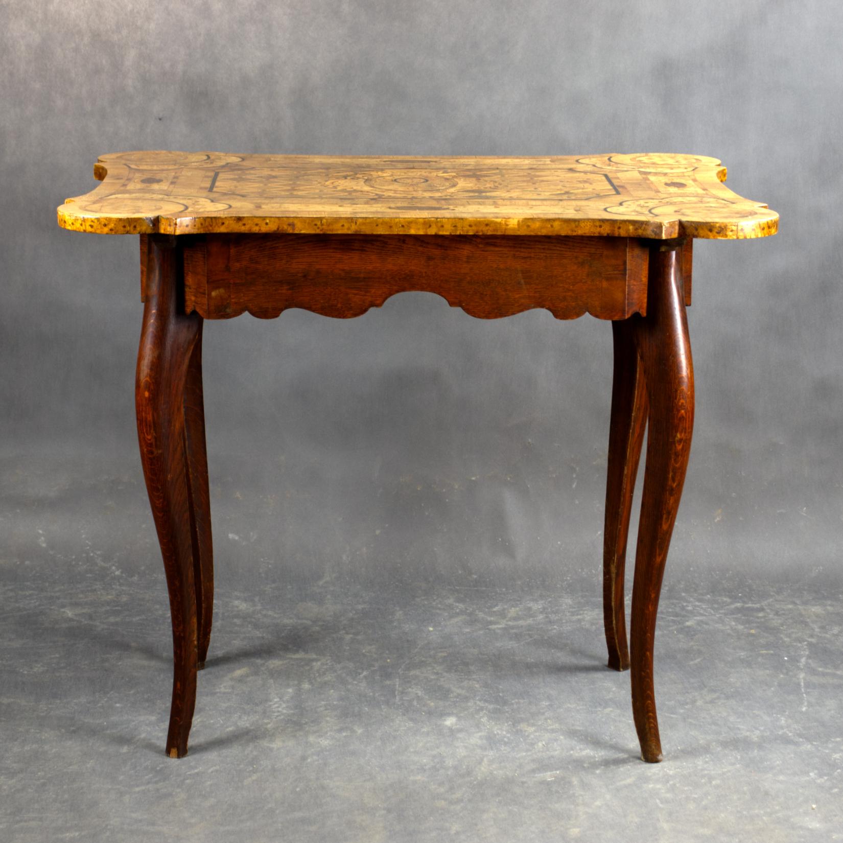 Oak Marquetry French Rococo Table, Late 18th Century For Sale
