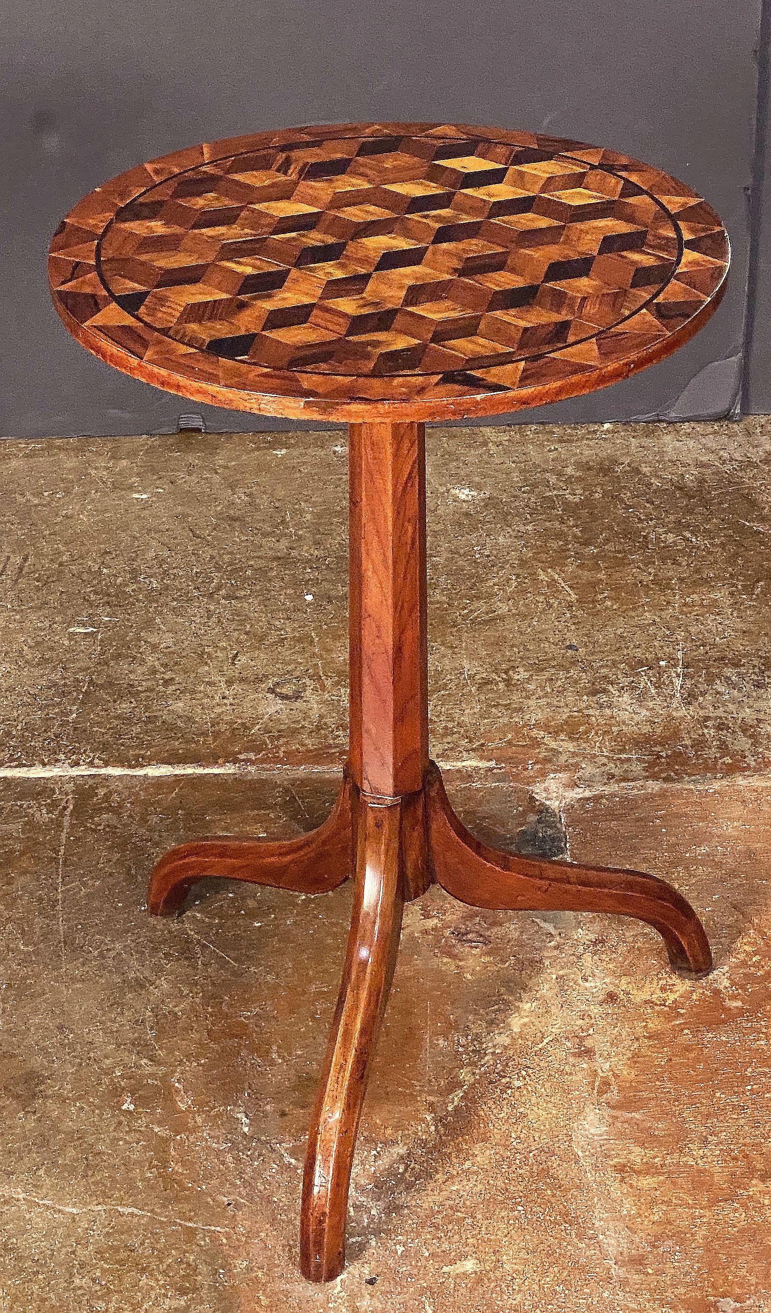 Inlay Marquetry Round Top Tripod Table from England