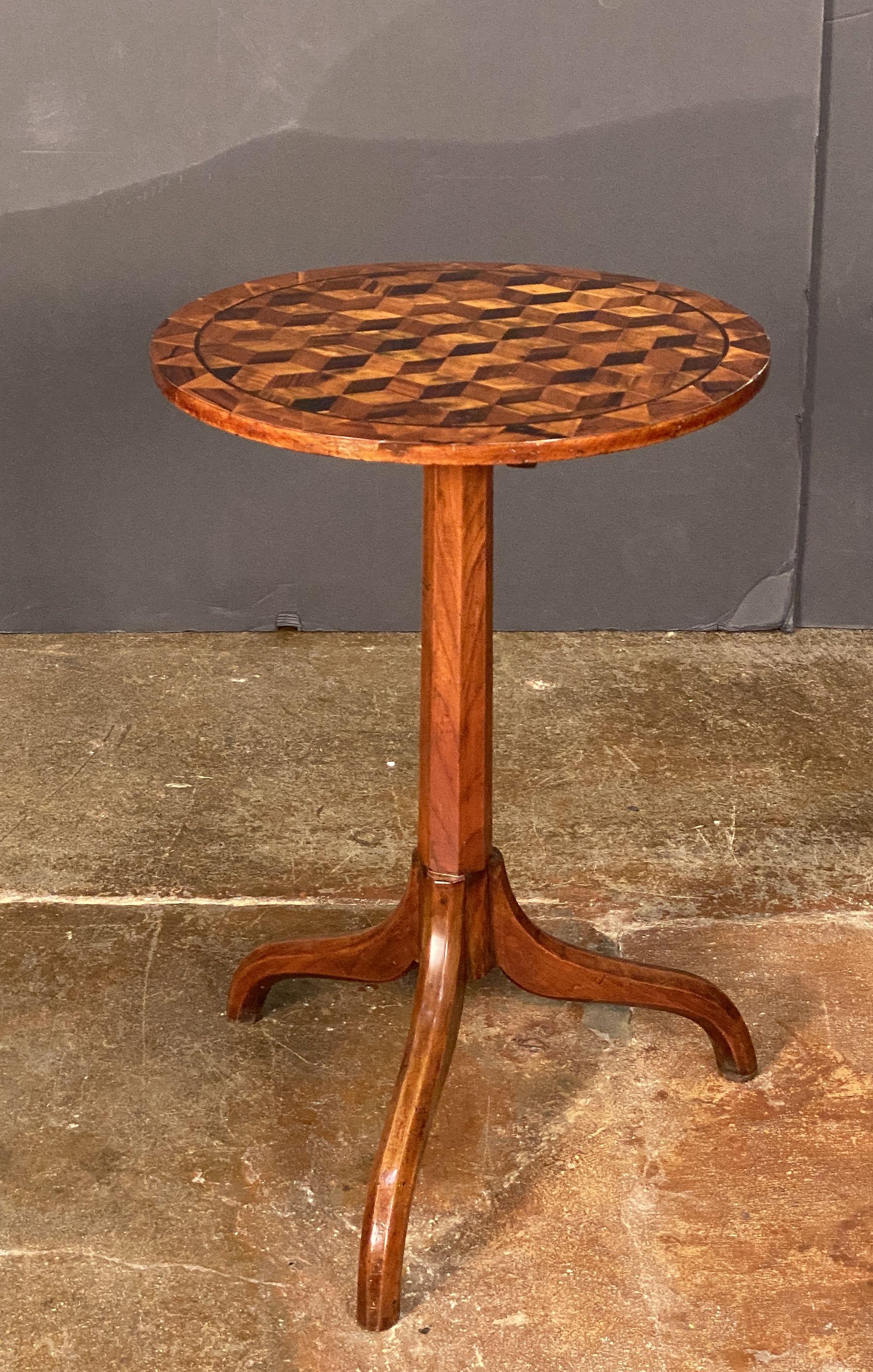 Marquetry Round Top Tripod Table from England In Good Condition In Austin, TX