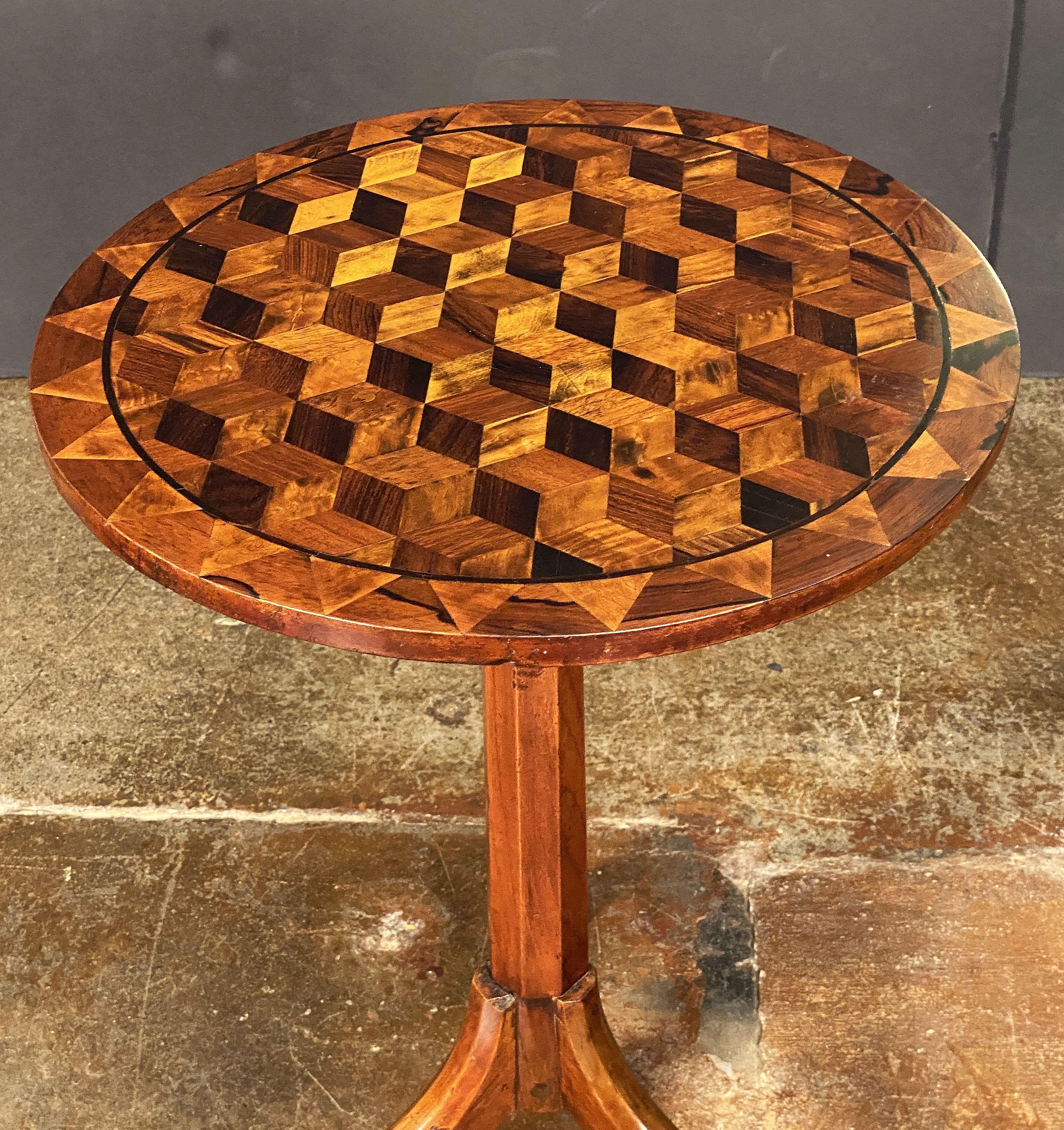 19th Century Marquetry Round Top Tripod Table from England