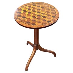 Marquetry Round Top Tripod Table from England