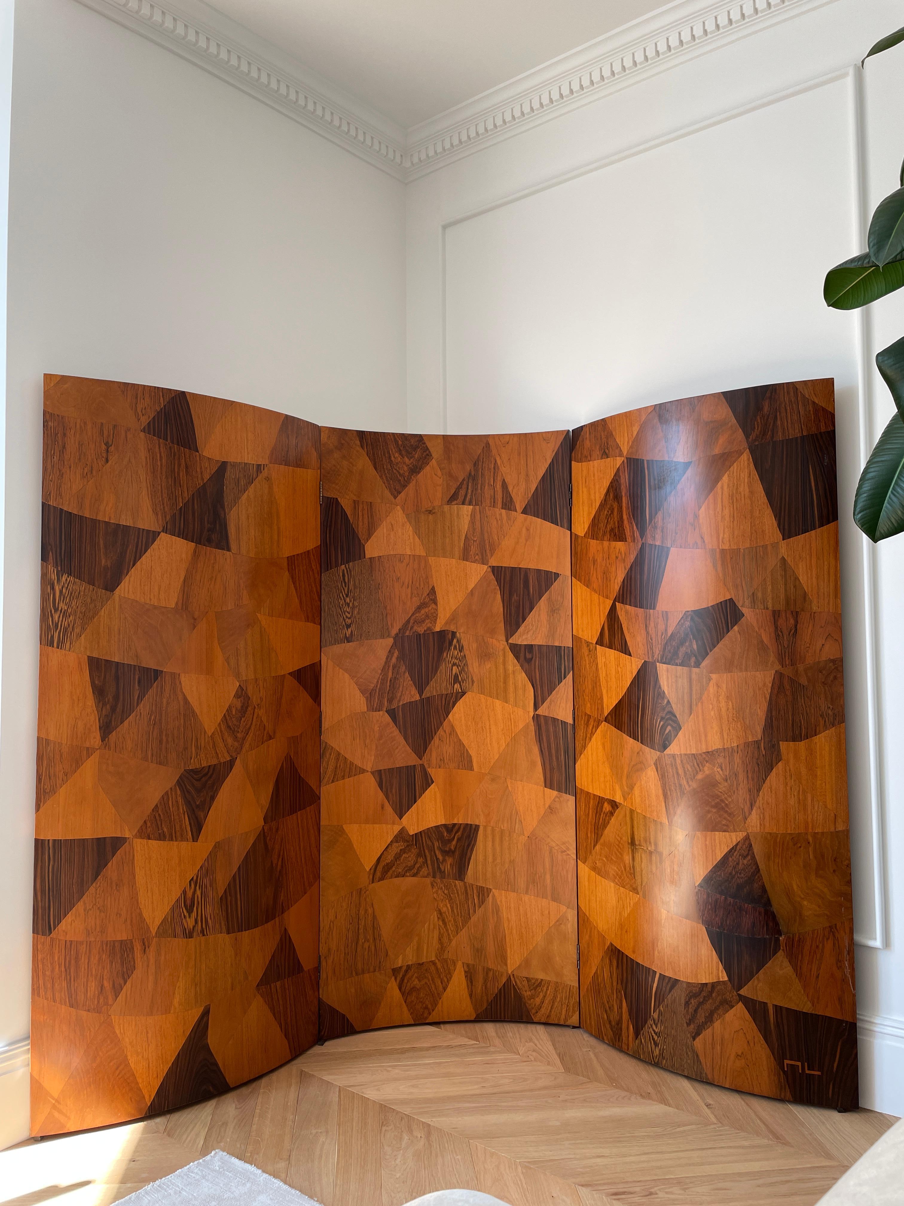 Organic Modern Marquetry Screen by Michel Lefevre For Sale