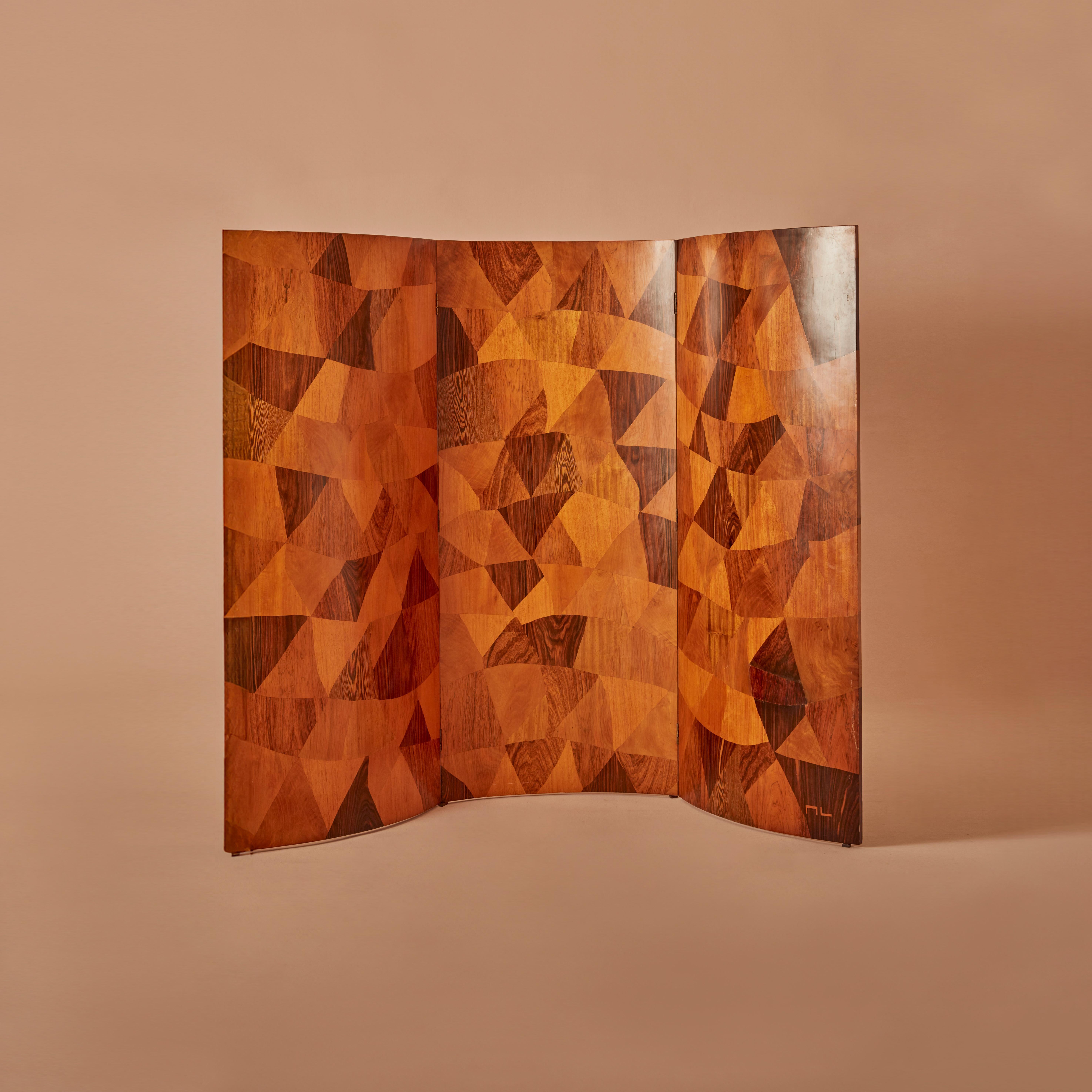 Organic Modern Marquetry Screen by Michel Lefevre For Sale