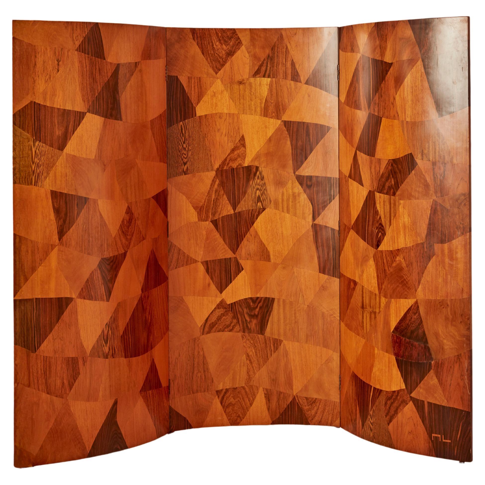 Marquetry Screen by Michel Lefevre For Sale