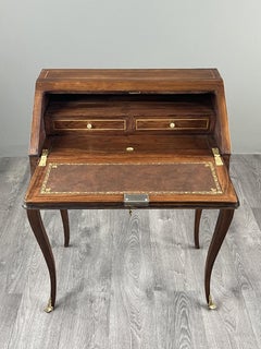 Marquetry Secretary With Flap, Louis XV Style, 19th Century