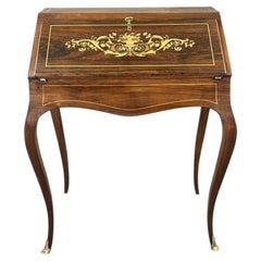Marquetry Secretary With Flap, Louis XV Style, 19th Century