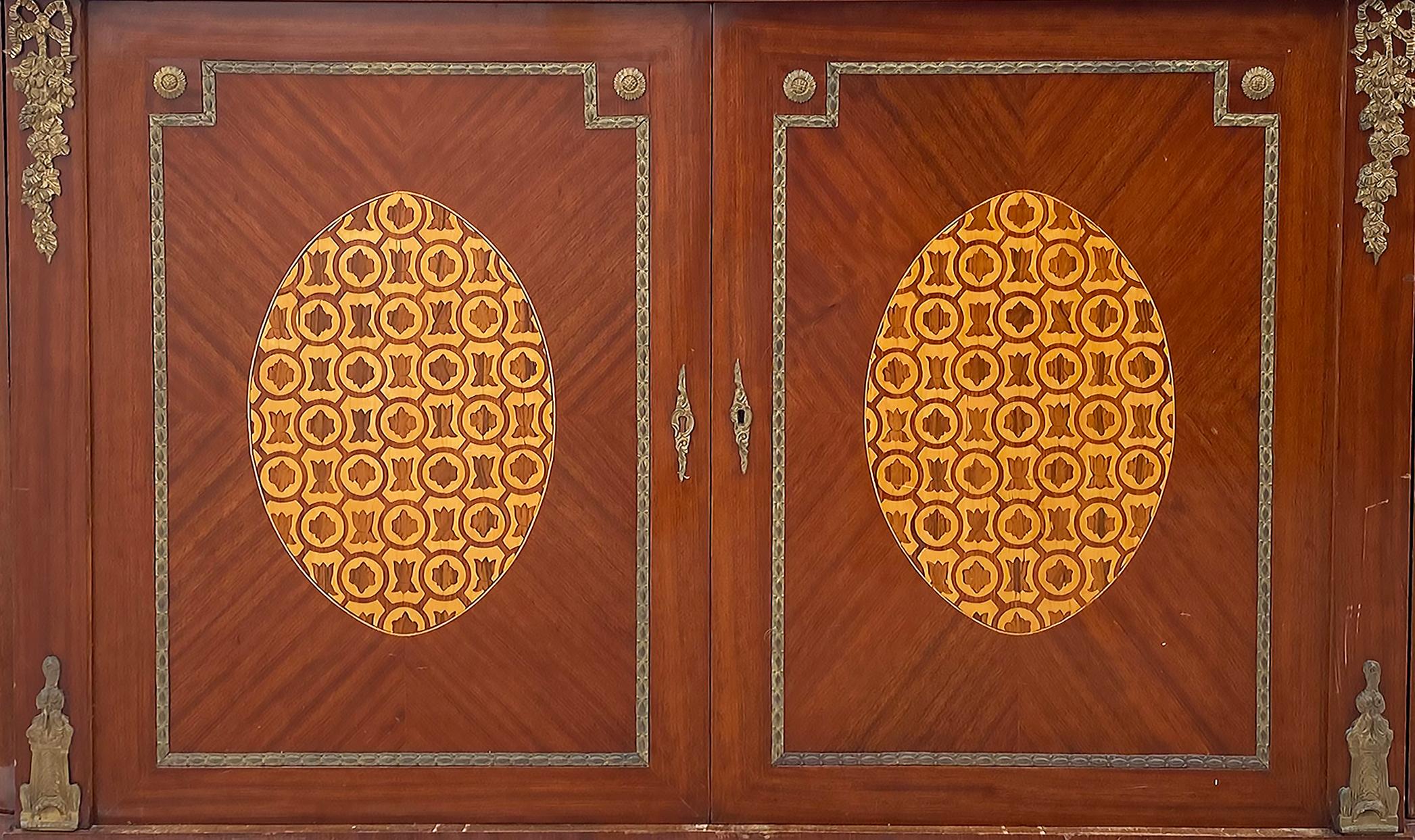 Beaded Marquetry Sideboard French, Granite, Inlay, Bronze Mounts and Feet For Sale