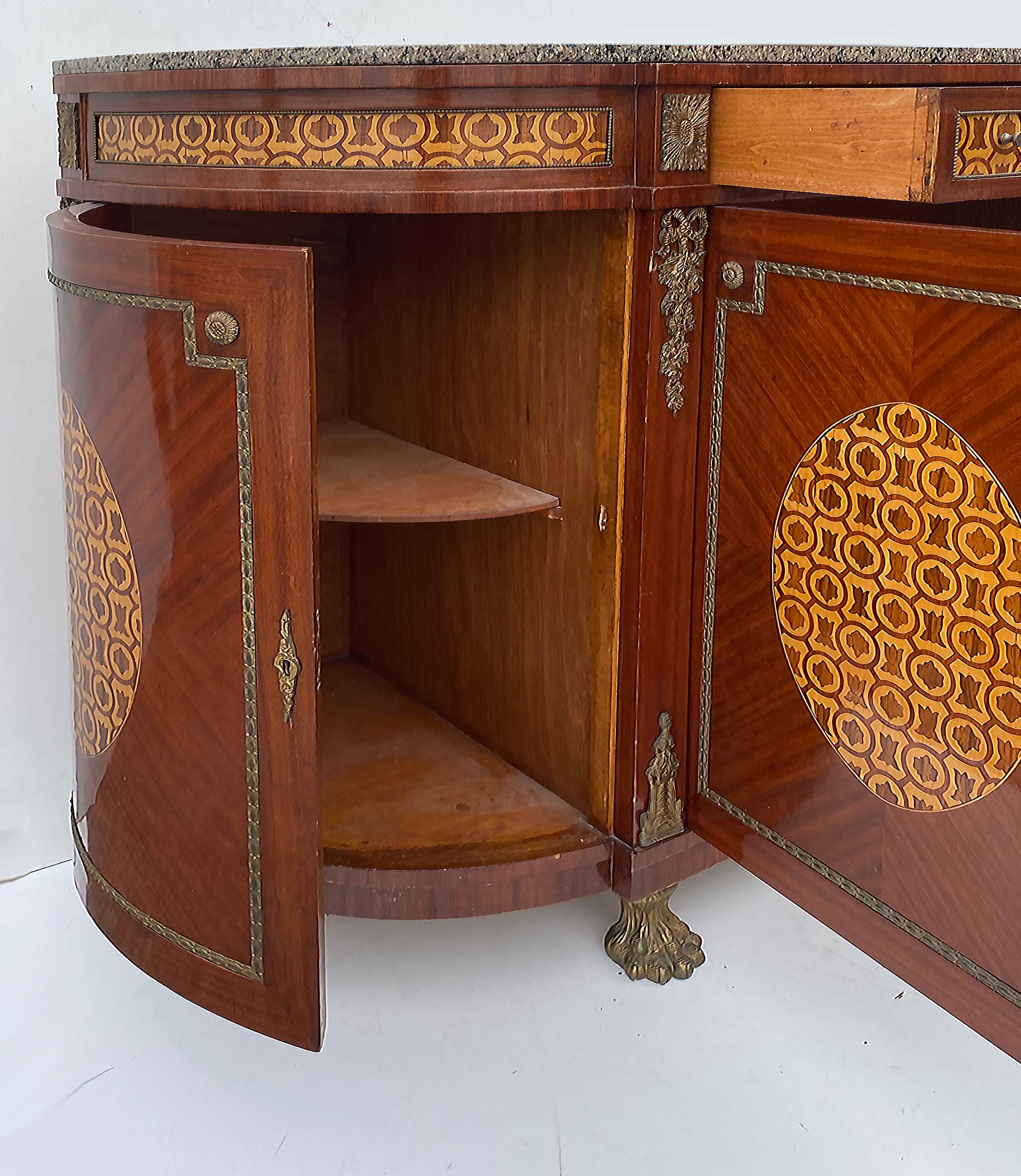 Marquetry Sideboard French, Granite, Inlay, Bronze Mounts and Feet In Good Condition For Sale In Miami, FL