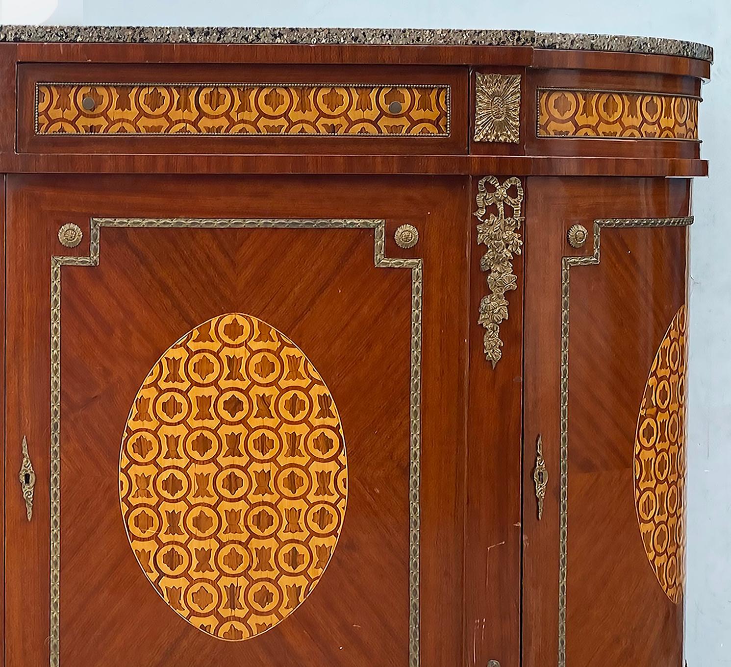 Marquetry Sideboard French, Granite, Inlay, Bronze Mounts and Feet For Sale 3