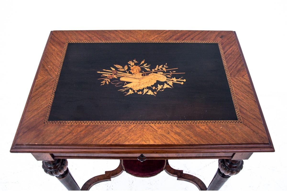 Early 20th Century Marquetry Table, Thread, Walnut, Northern Europe, circa 1900 For Sale