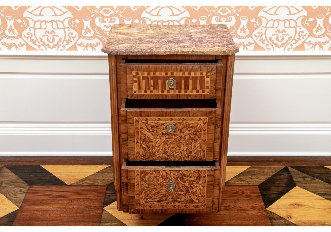 19th Century Marquetry Three Drawer Stand with Breccia Stone Top For Sale