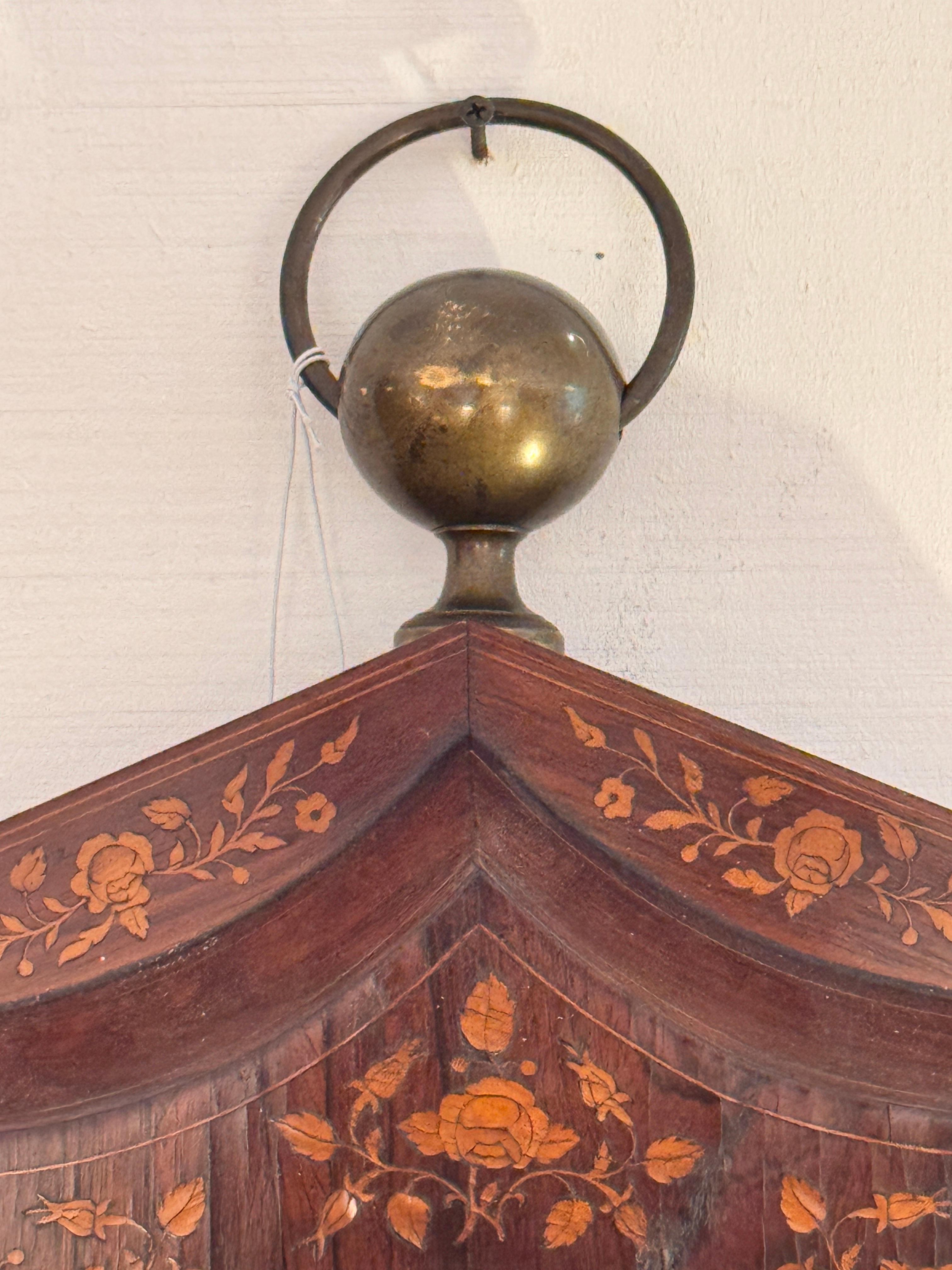 19th Century Marquetry Wall Clock With Floral Inlay For Sale