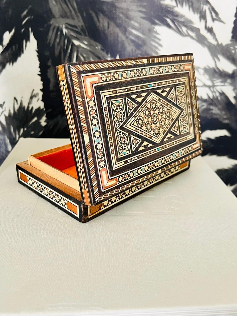 Marquetry Wood Box with Mosaic Bone Inlays, Middle East, C. 1940's For Sale 1