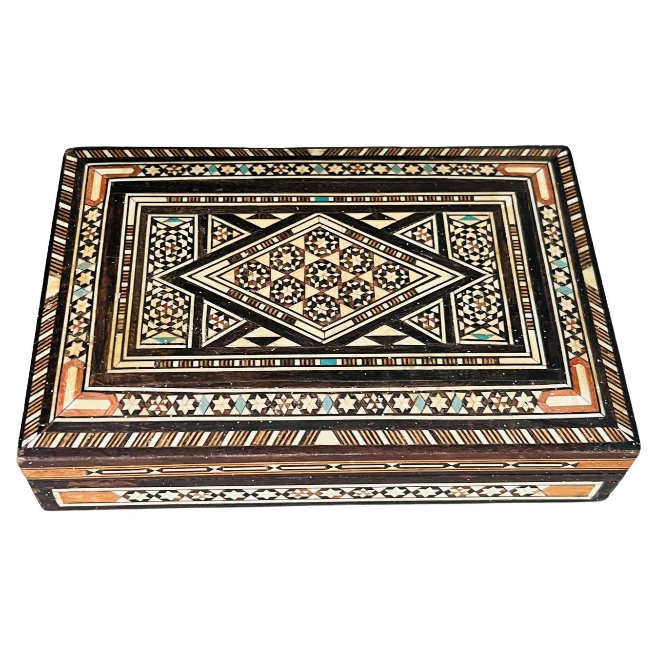 Marquetry Wood Box with Mosaic Bone Inlays, Middle East, C. 1940's