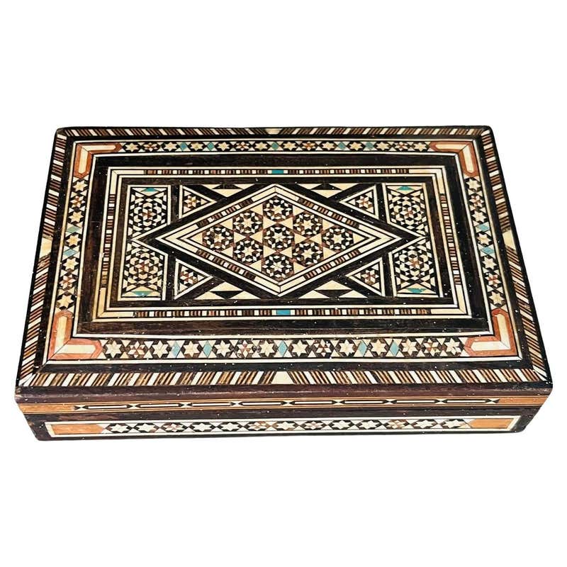 Geometric Pattern Bone and Wood Inlay Box at 1stDibs