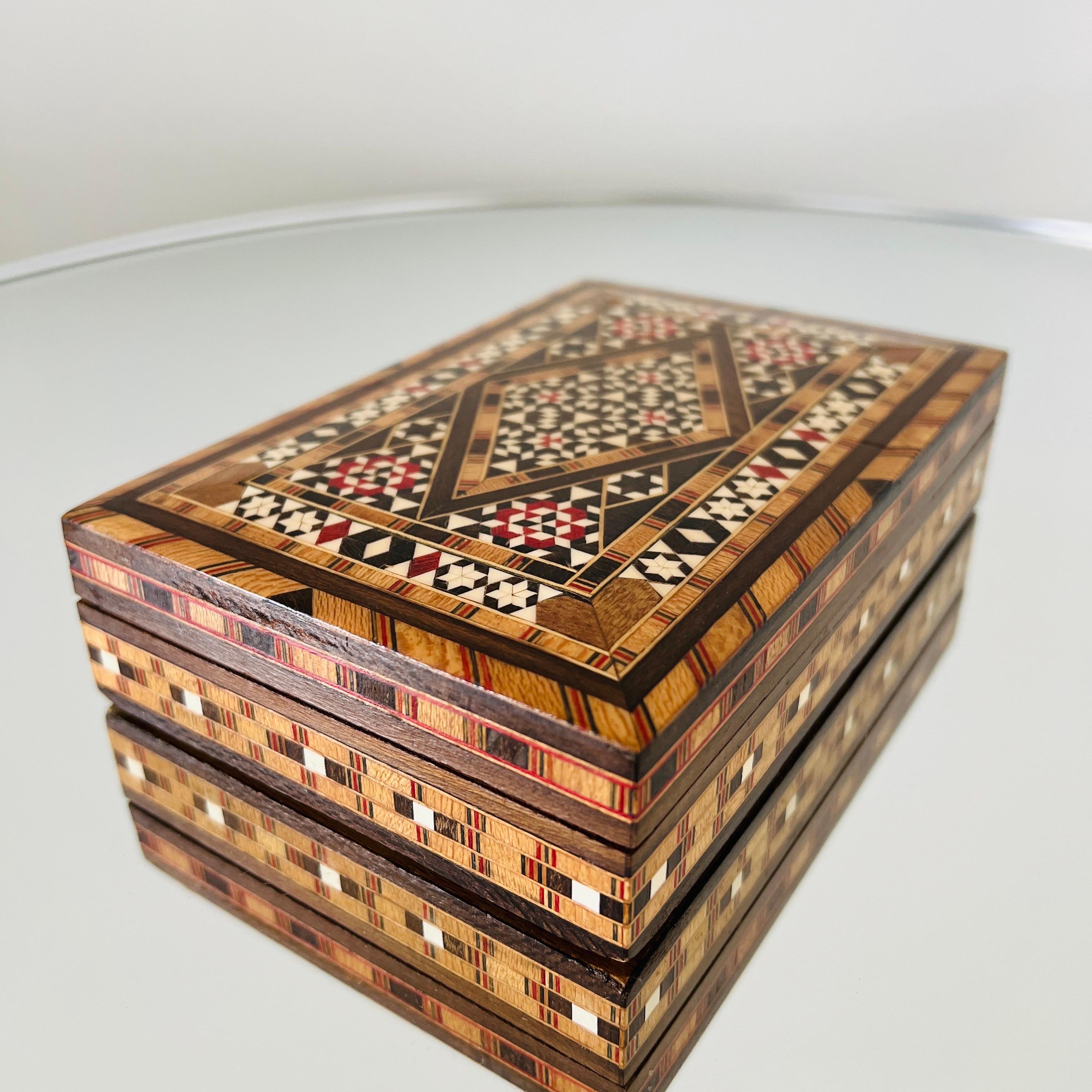 Late 20th Century Marquetry Wood Box with Mosaic Bone Inlays, Middle East. c. 1970's For Sale