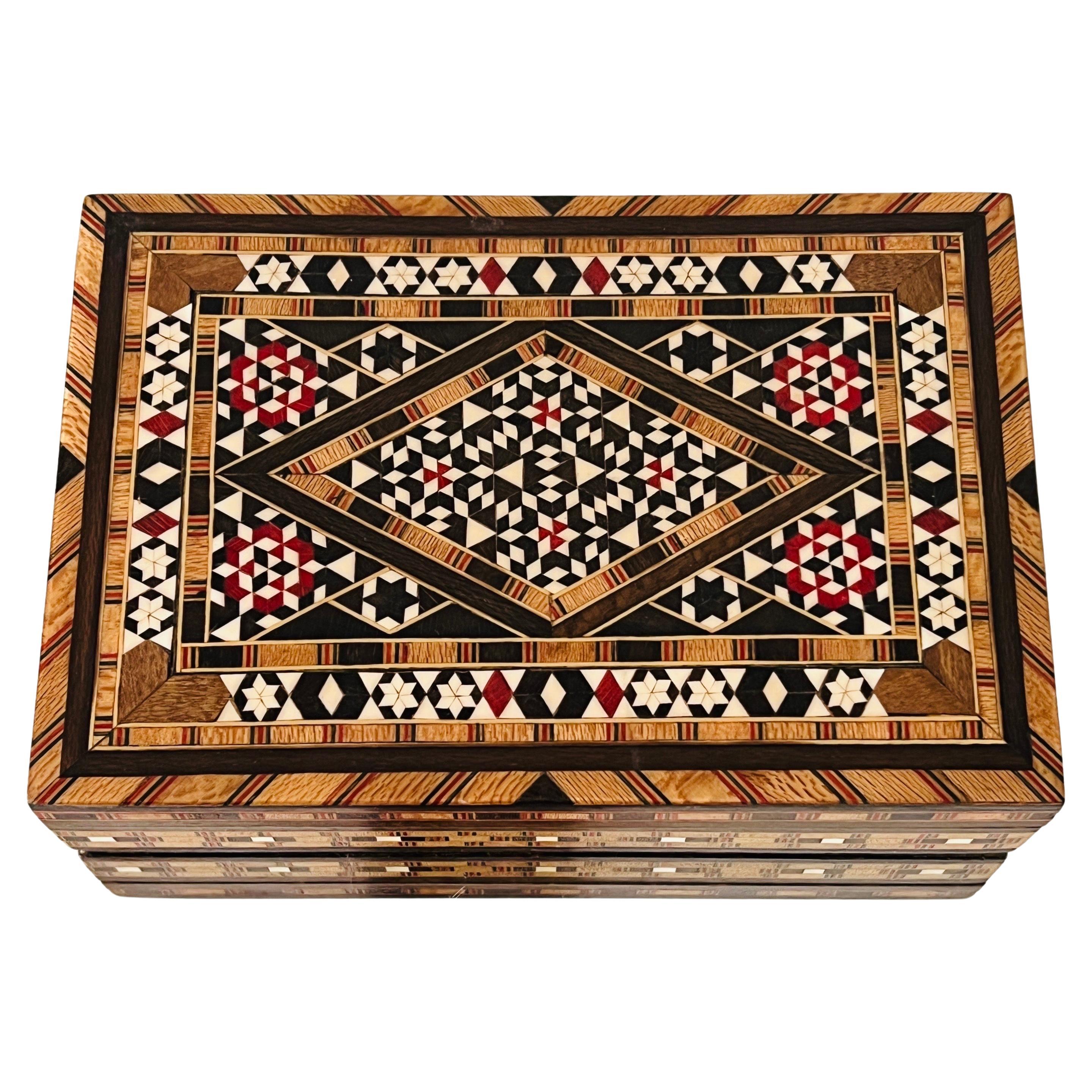 Marquetry Wood Box with Mosaic Bone Inlays, Middle East. c. 1970's For Sale